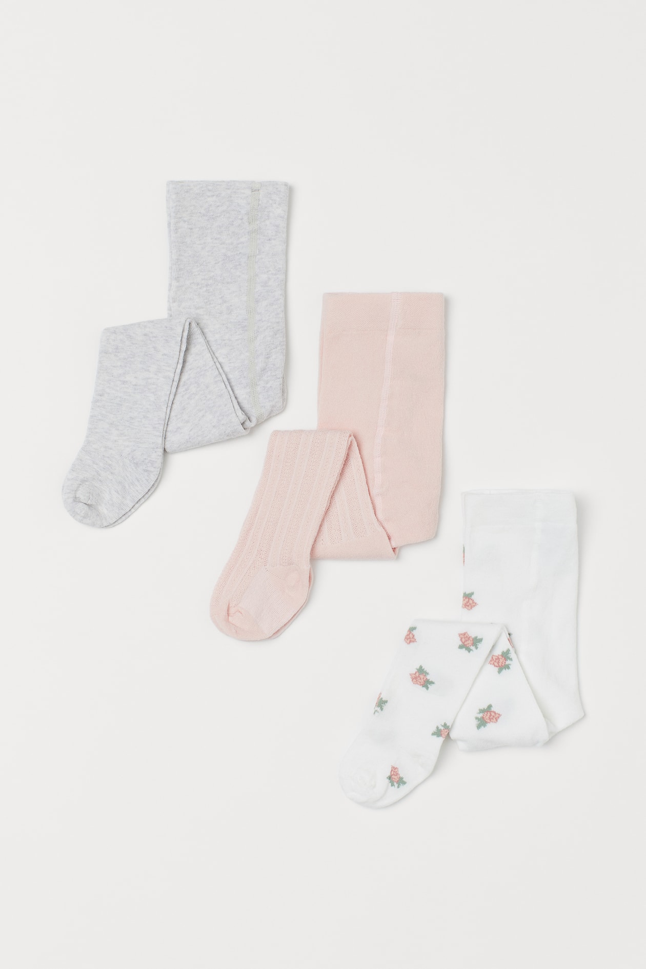 3-pack Tights - Regular waist - White/floral - Kids | H&M US