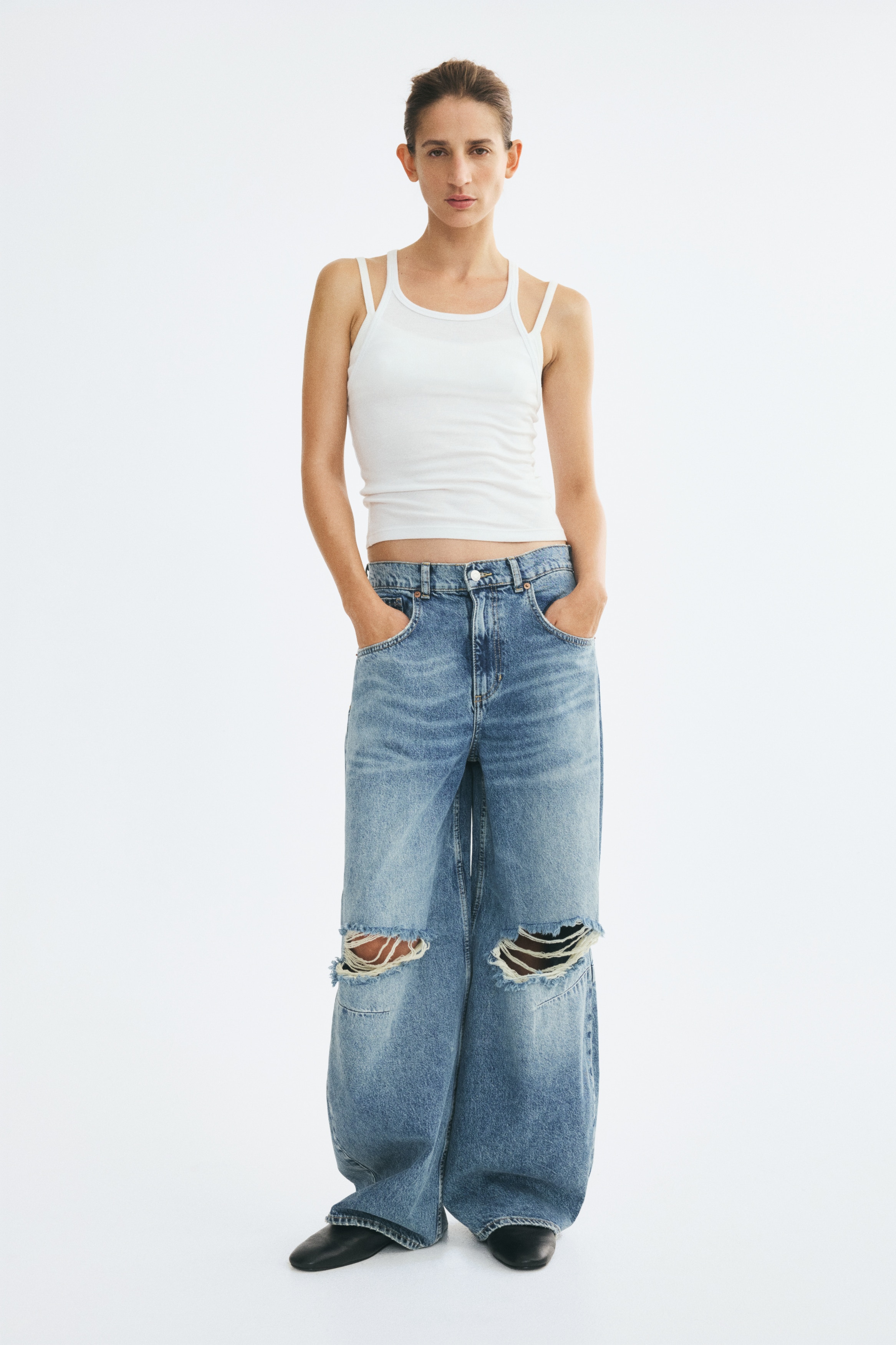 Baggy High Waist Jeans - Kot mavisi