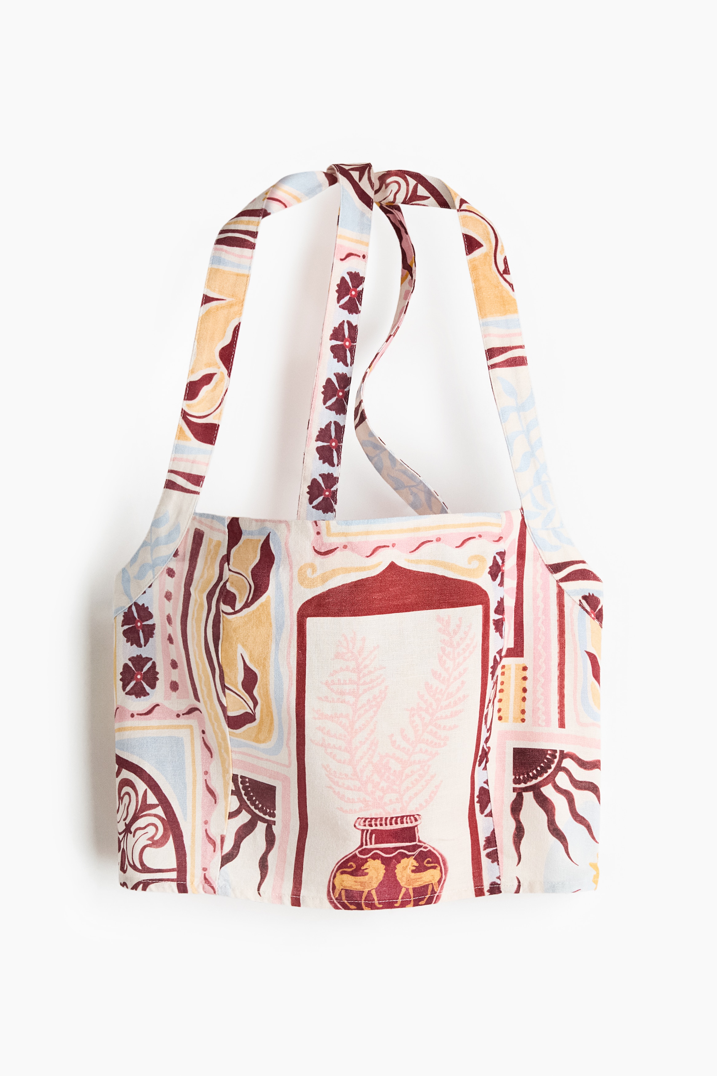 Linen-Blend Halterneck Top - Cream/patterned/Light beige/striped