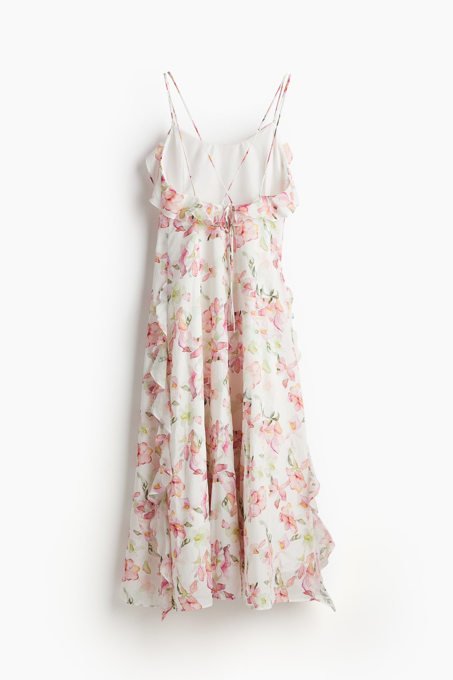 Flounce Trim Strappy Dress - White/Floral/Powder pink - 5