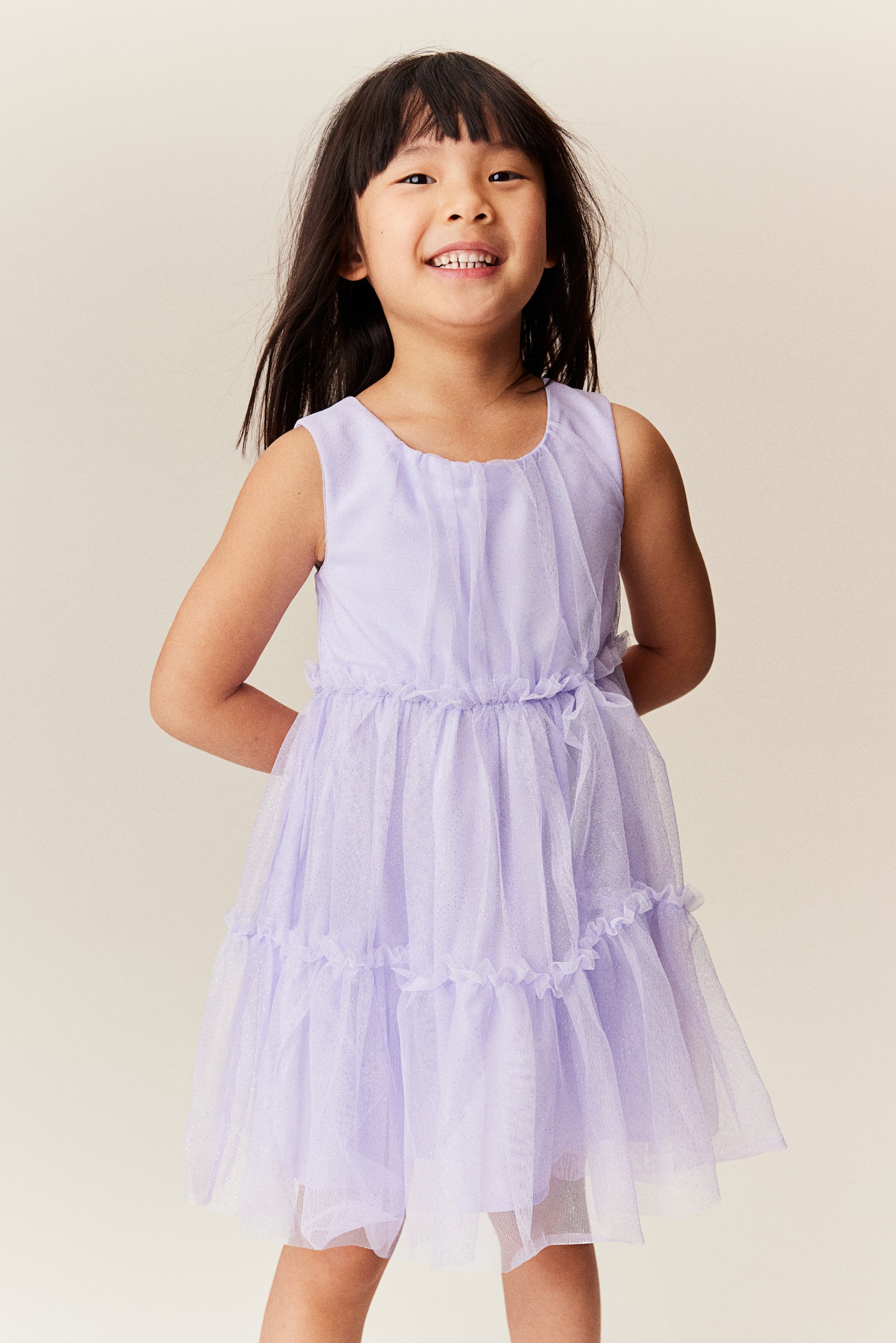 Frill Trim Tulle Dress - Purple/Cream/Floral/Pink/Blue/Gradient/Light yellow - 2