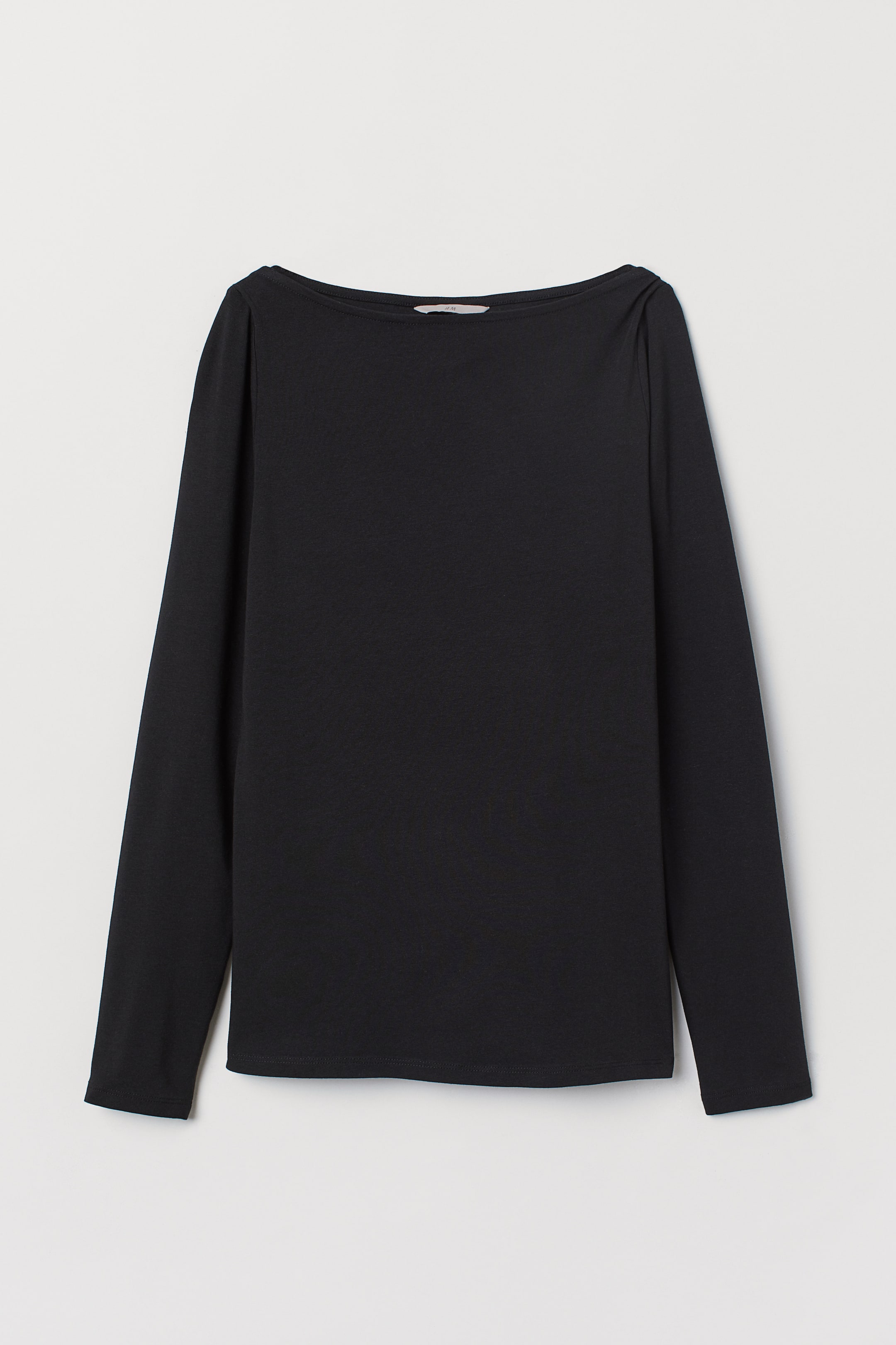 Pima cotton jersey top - Boat neck - Long sleeve - Black - Ladies | H&M GB