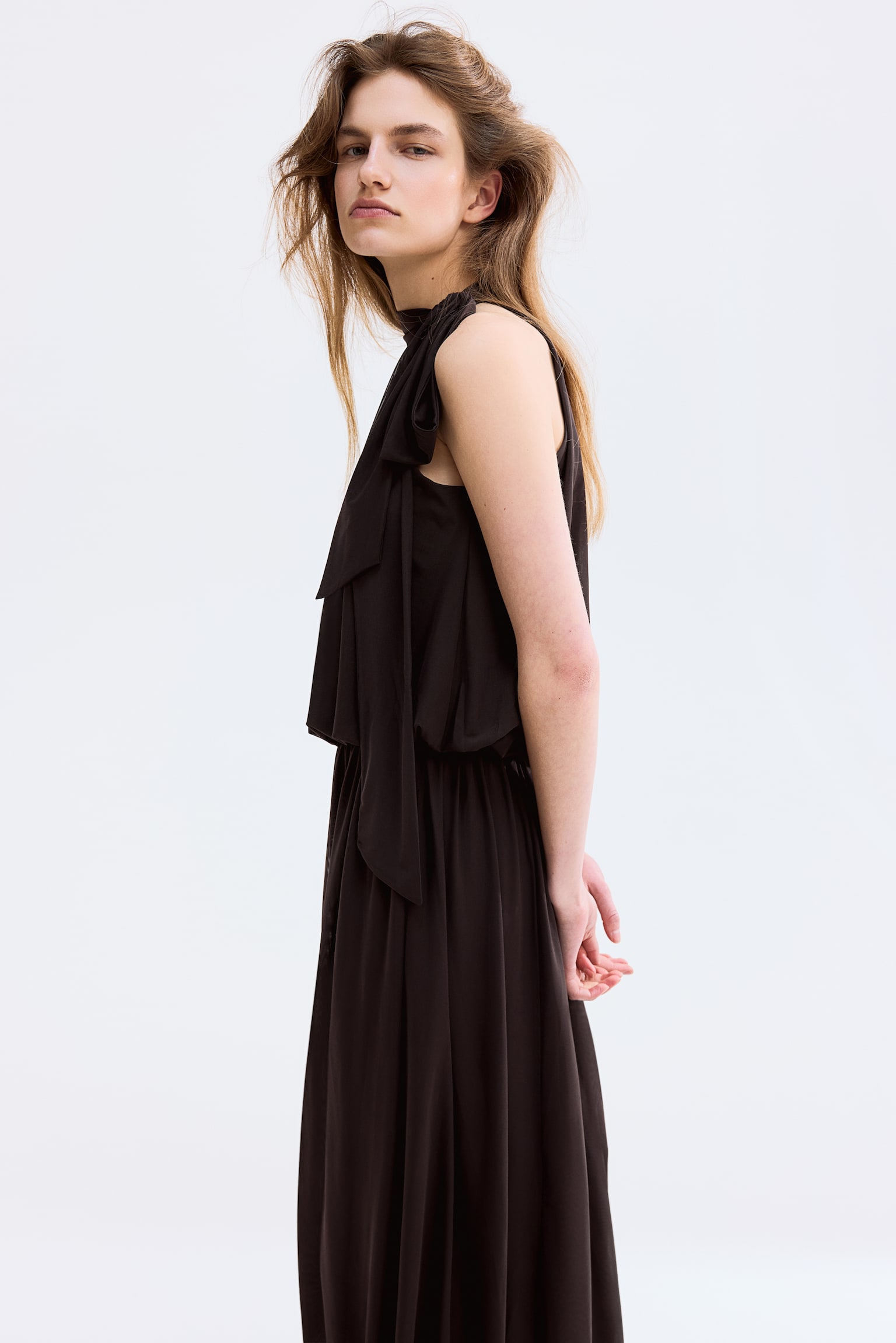 Scarf-collar top - Dark brown - 5
