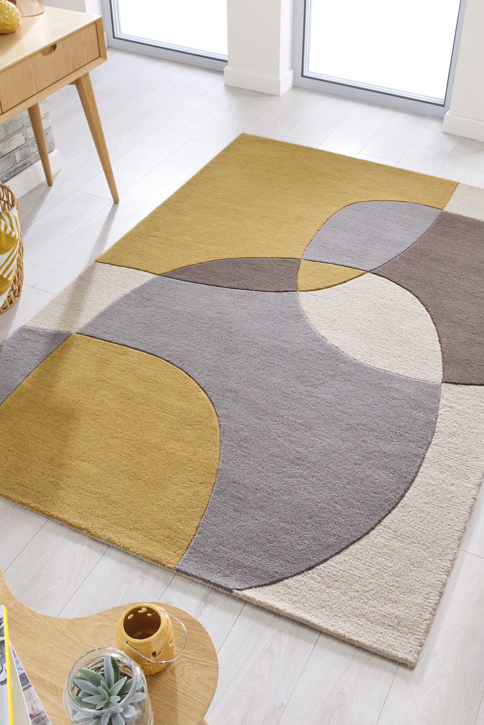 Tappeto Moderno In Lana Glow - Ocra/Multi