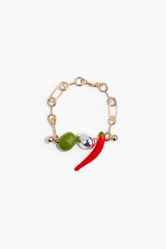 Bracelet with Bar Link and Pendants - Gold-colored - 1