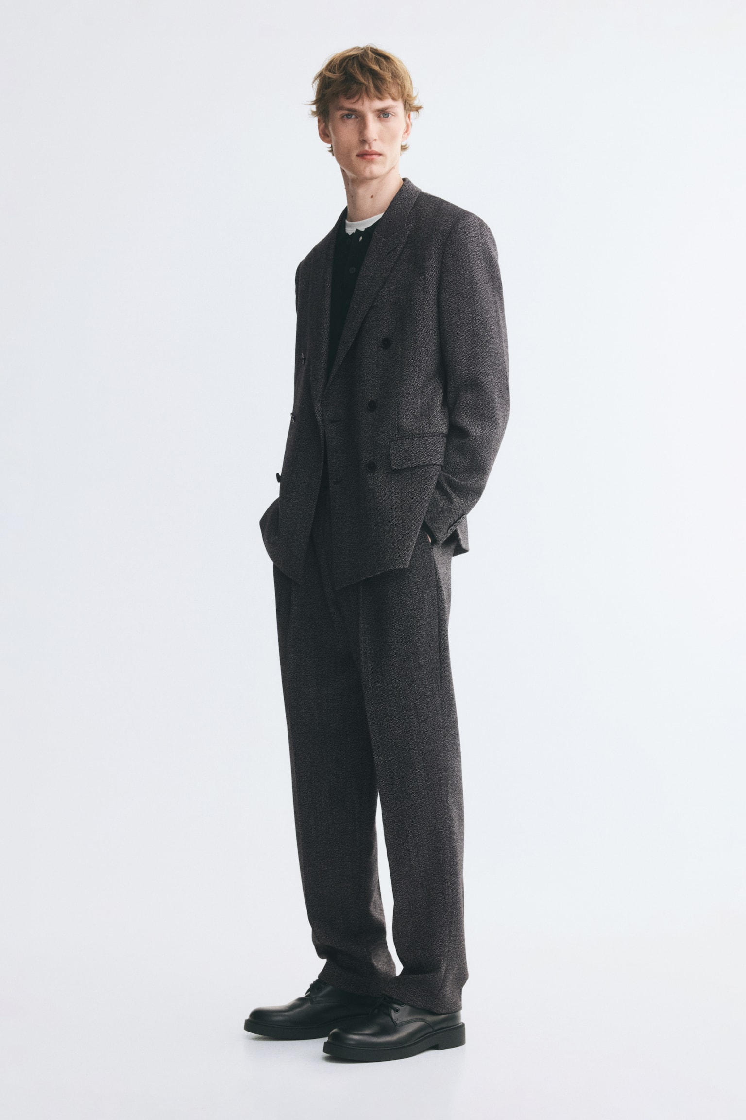 Мужские брюки H&M Regular Fit Wool suit trousers, цвет: Чёрный / Белый — фото 5