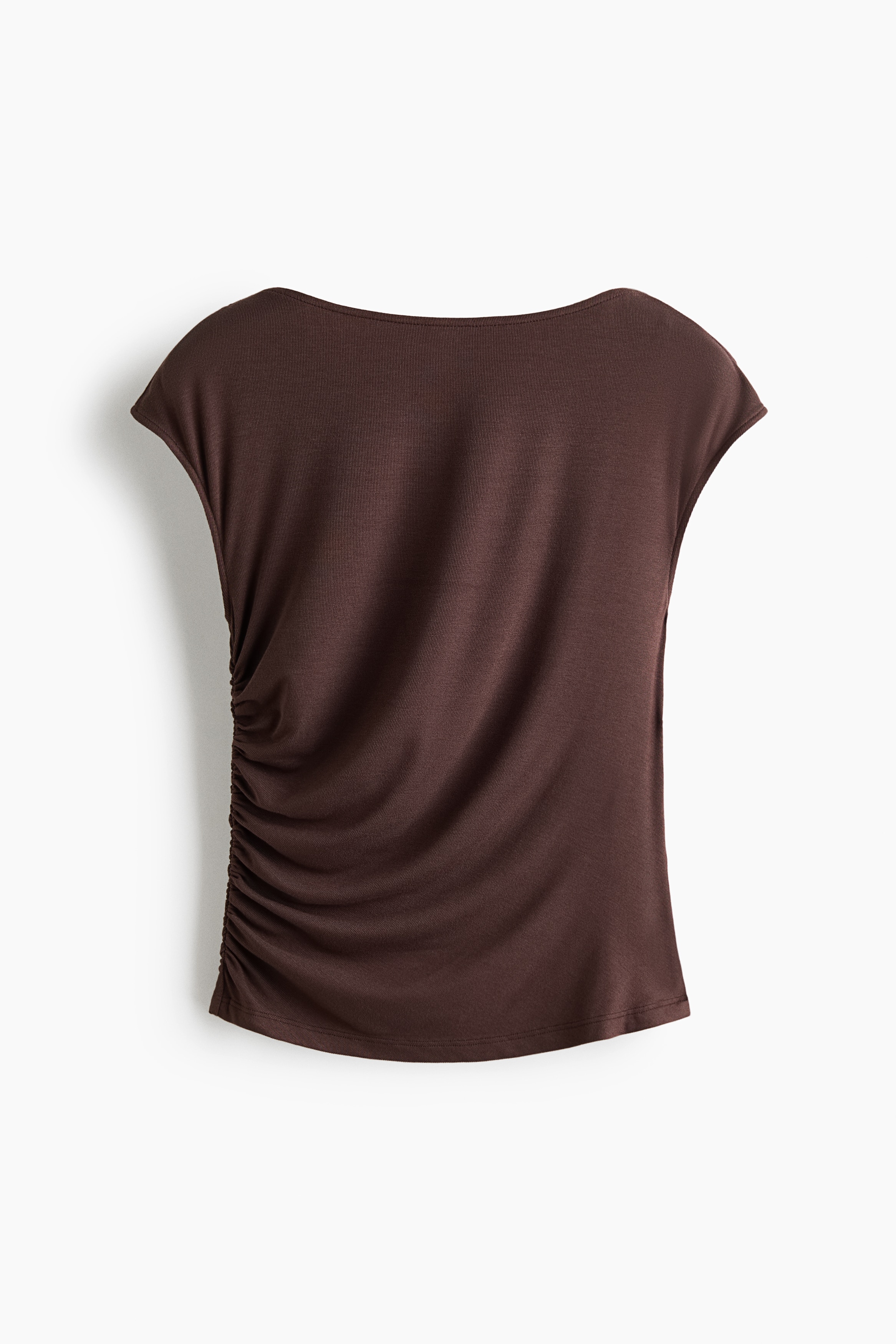 Draped cap-sleeved top - Dark brown/Cream/Light dusty blue