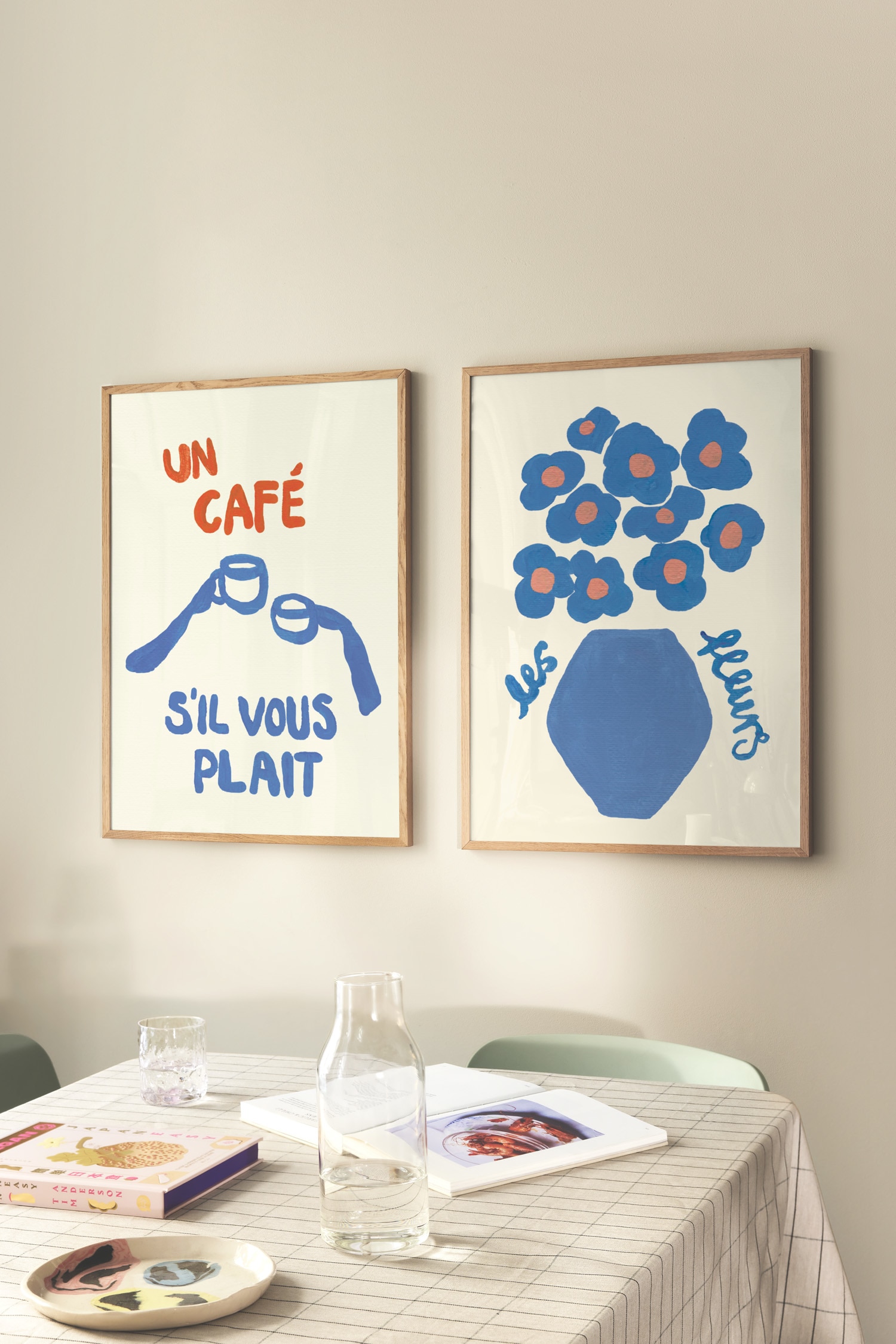 Plakat Og Billedrammesæt - Beige/blå/rød