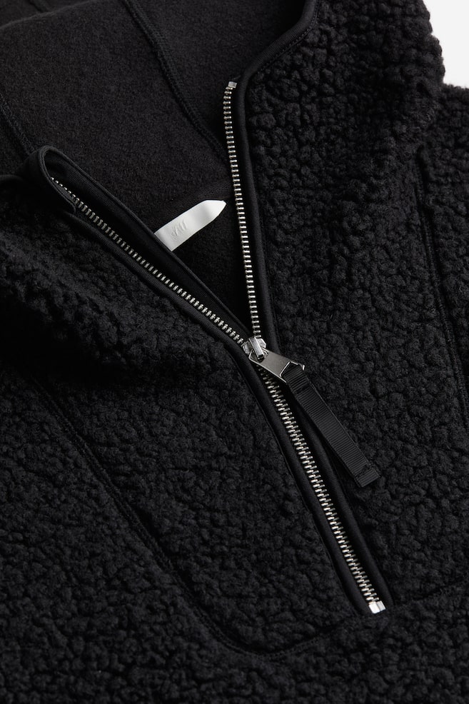 Oversized fleece hoodie - Black/Light beige - 5