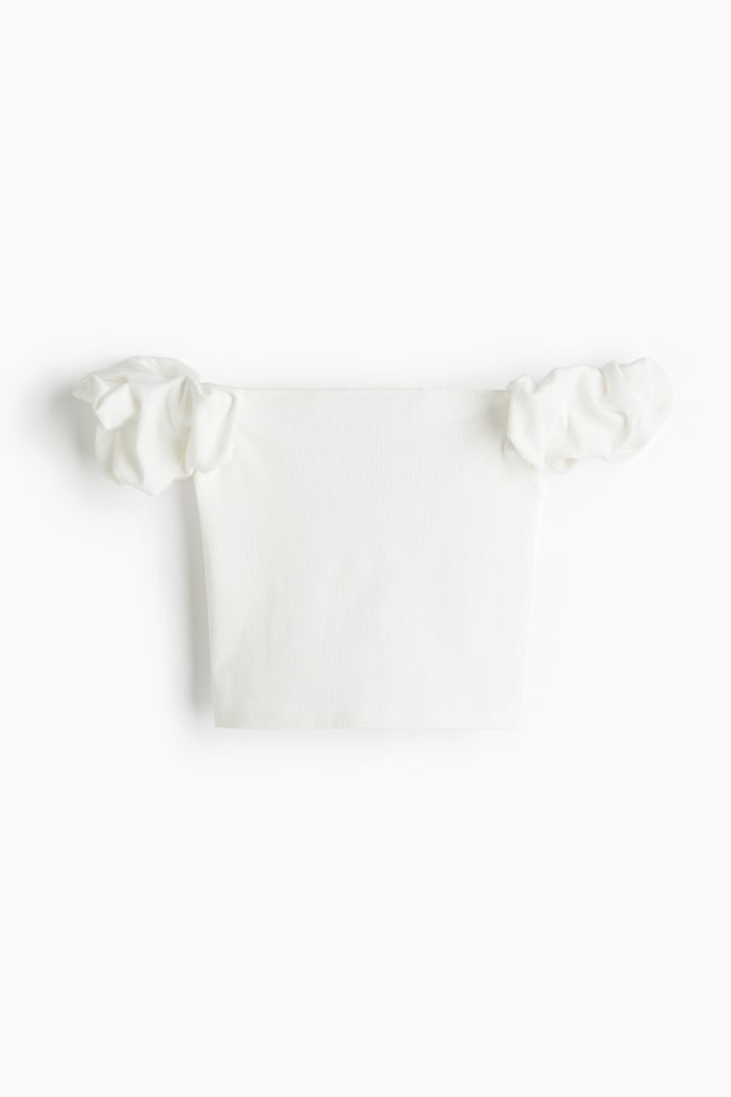 Puff-Sleeved Off-the-Shoulder Top - White/Black - 1