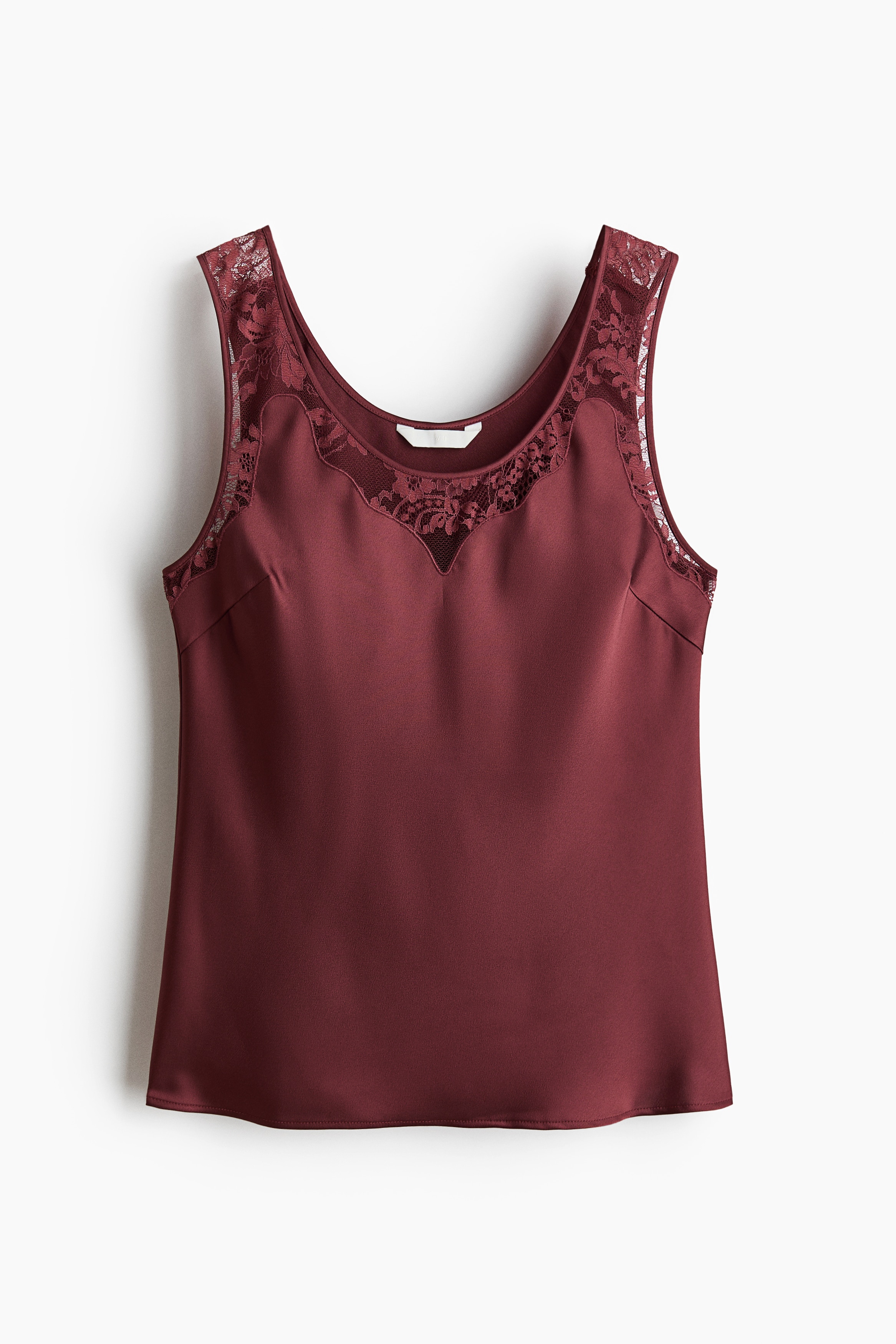 Top de satín con aplicación de encaje - Rojo teja