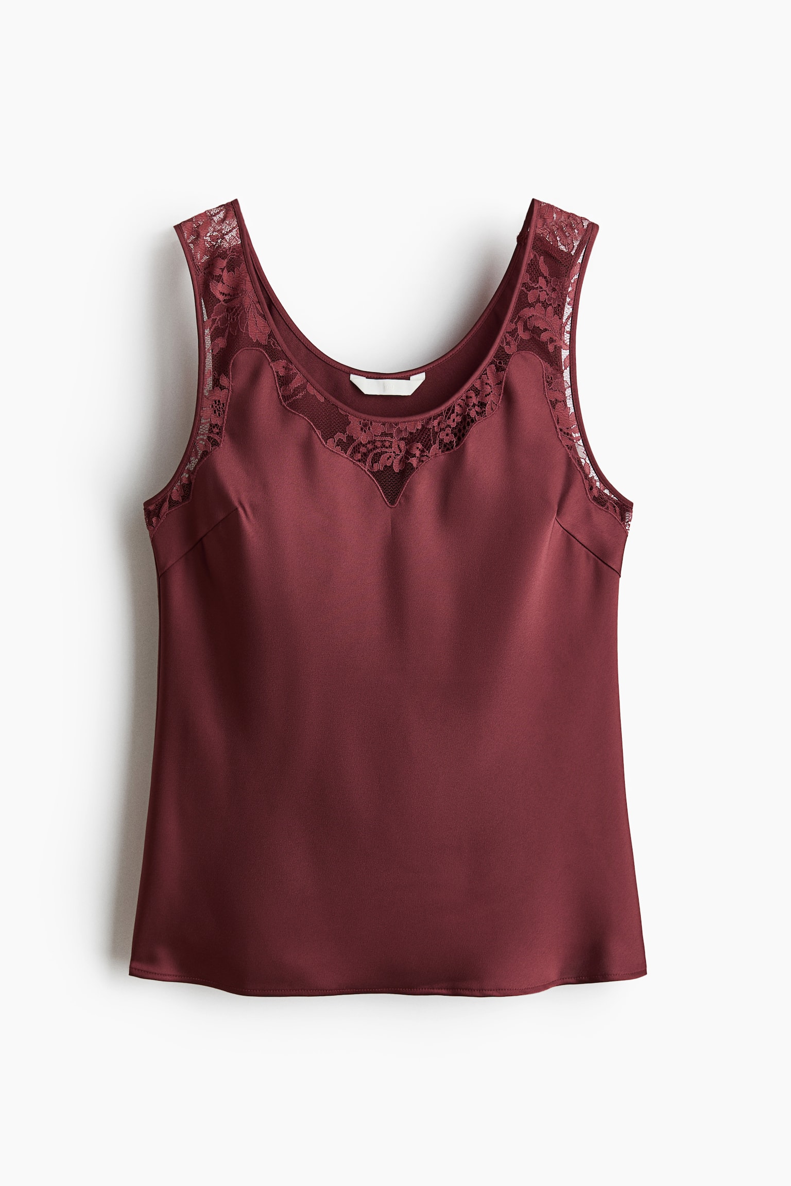 Женский топ H&M Lace-Inset Satin Top, цвет: Ржавый красный — фото 1