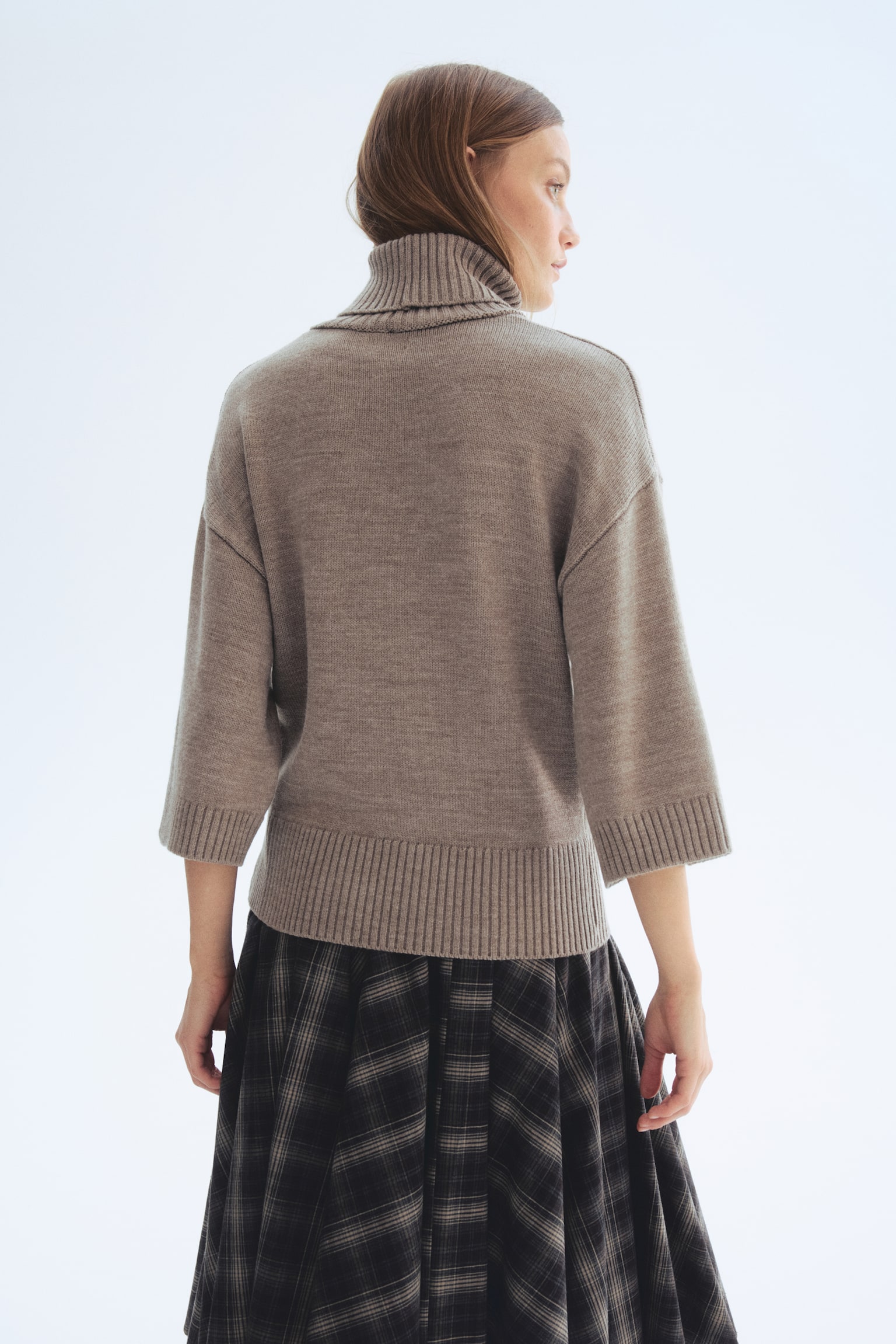 Fine-knit polo-neck jumper - Mole/Dark brown - 3