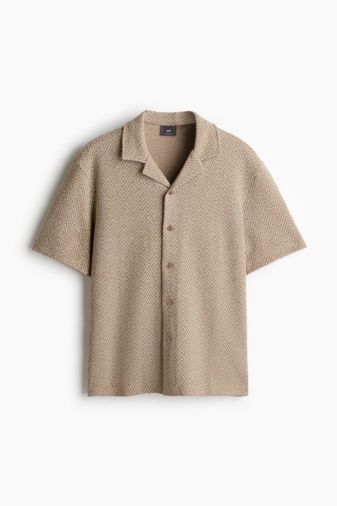 Camisa resort com padrão espinhado Regular Fit - Bege - 1