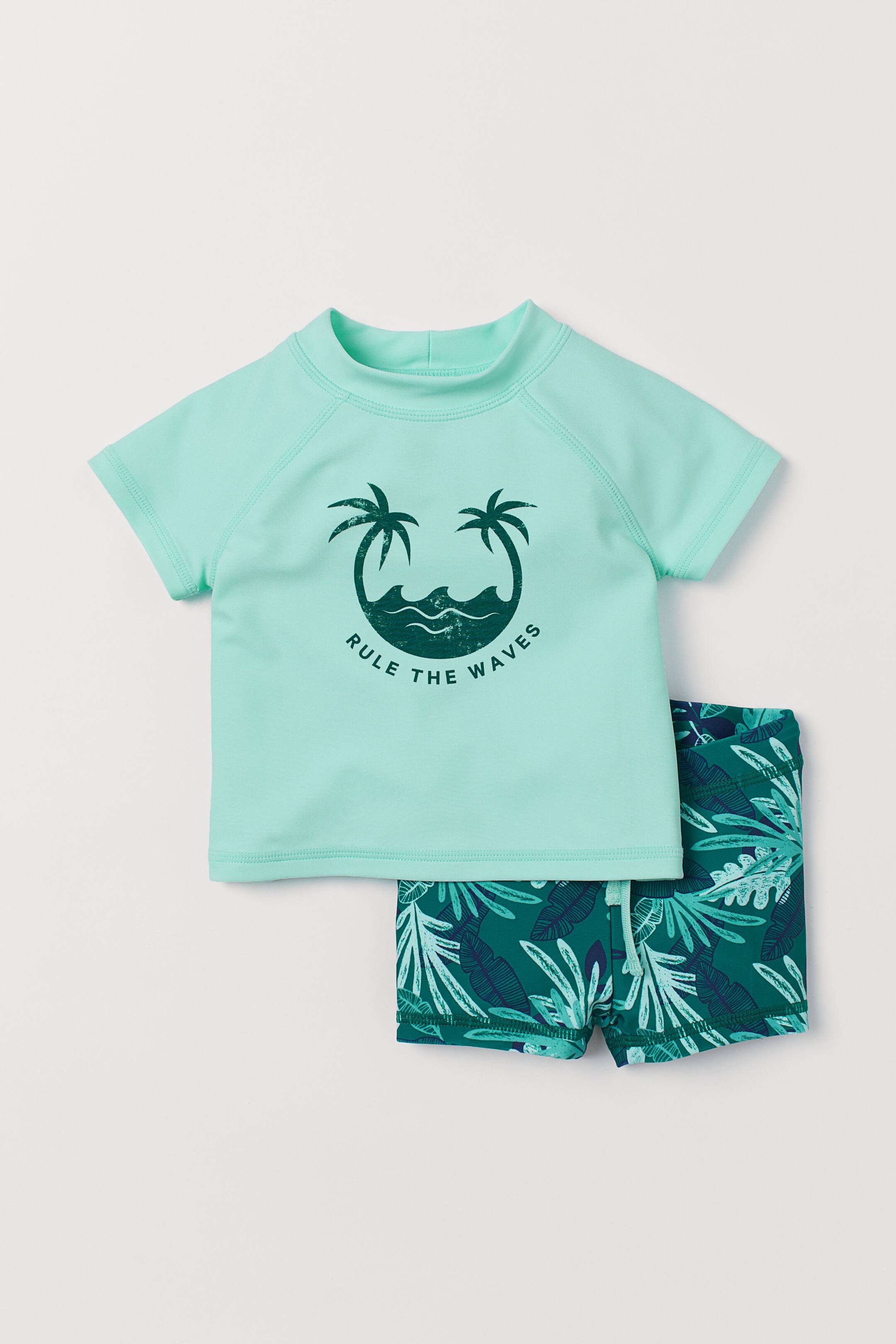 Agrandir l'image: Ensemble de bain UPF 50 - Vert menthe/motif - ENFANT | H&M FR 1