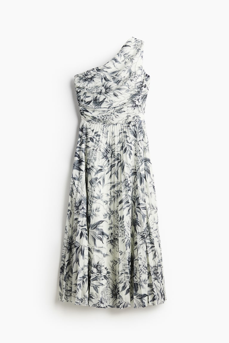pleated one shoulder dress h&m Ladies - Cream Flounced One-Shoulder Dress - Size: S