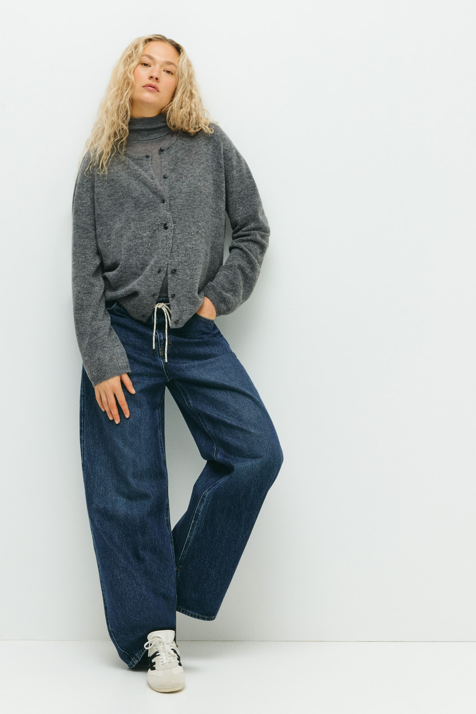 MAMA Fine-knit cardigan - Dark grey marl/Cream/Black - 3