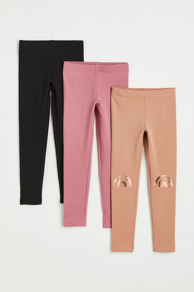 Lot de 3 leggings en jersey épais - Vieux rose/arcs-en-ciel - 1