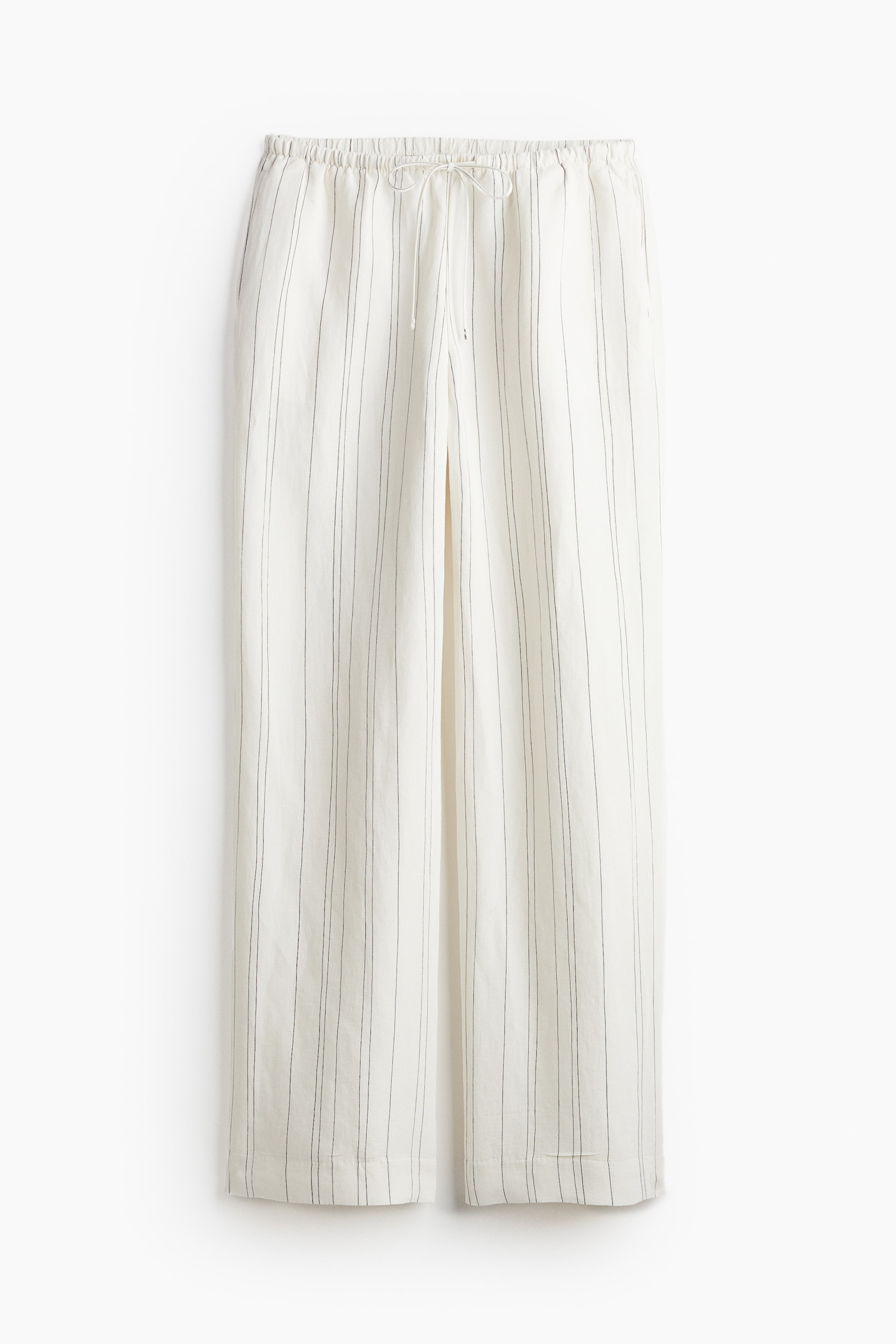 Linen-blend trousers - Cream/Pinstriped - Ladies | H&M GB