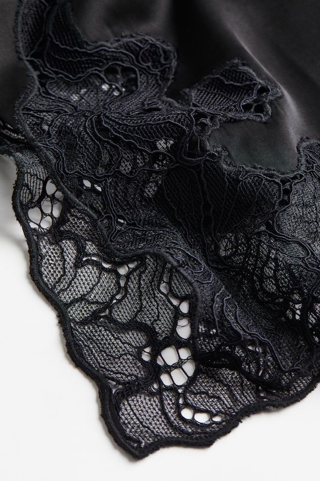 Lace-detail satin dress - Black - 3