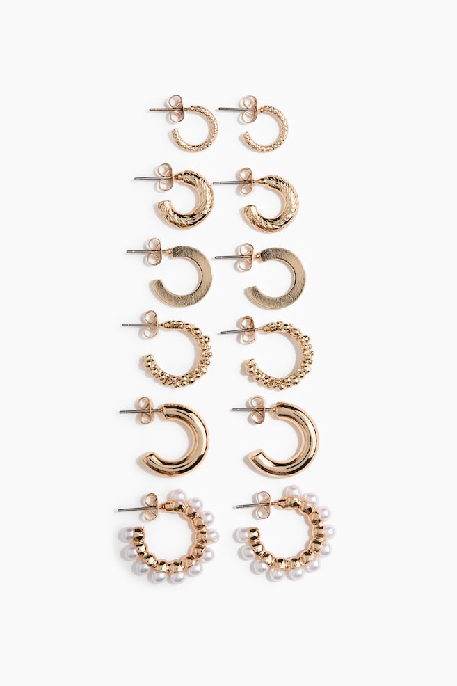 6 pairs hoop earrings - Gold-coloured - 1