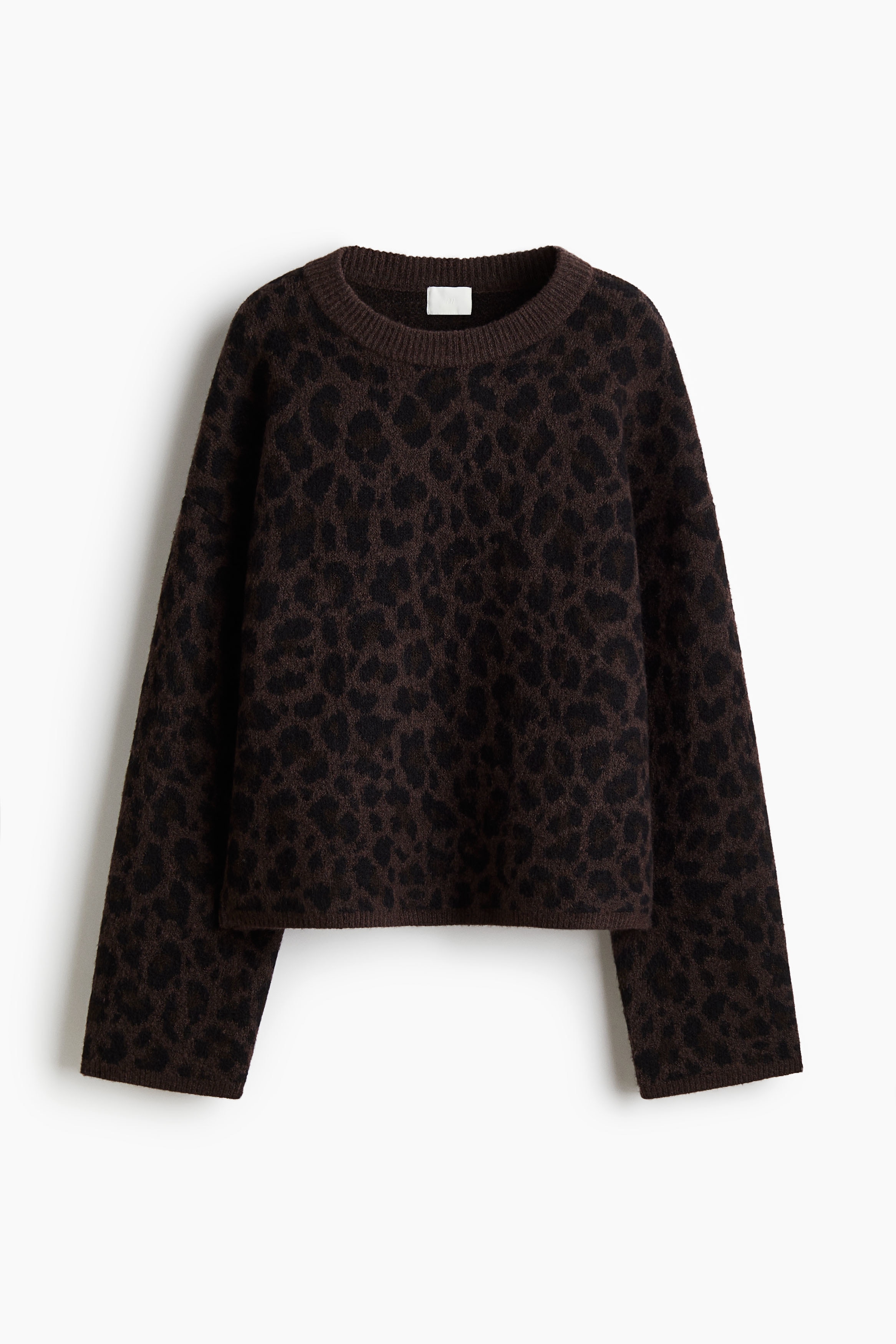 Jacquard Knit Sweater - Dark brown/Leopard print/Grey/Leopard print