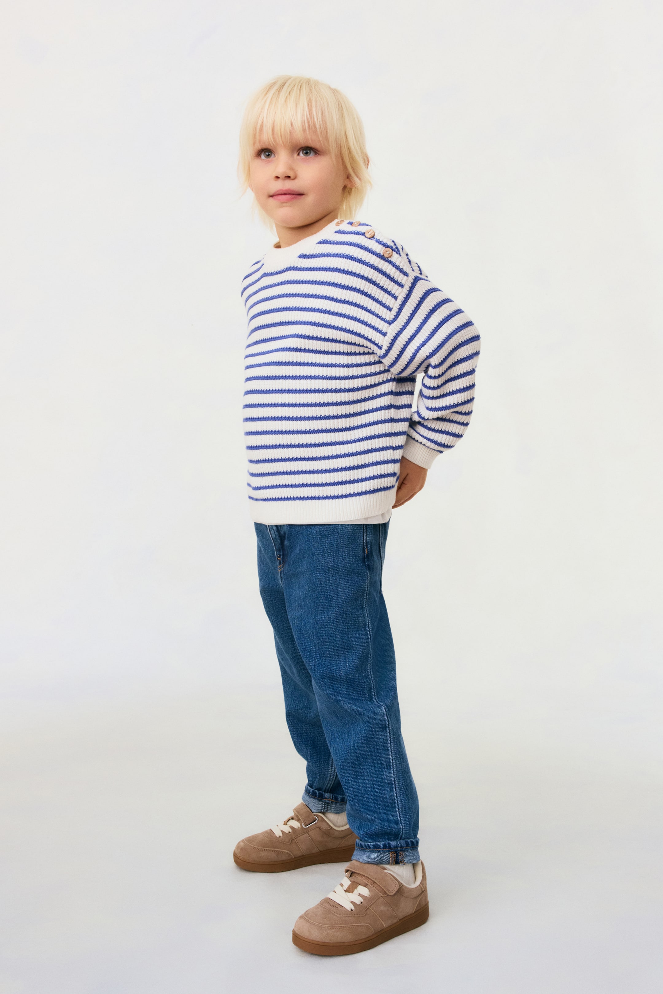 View larger image: Tapered Cotton-blend Jeans - Denim blue - Kids | H&M US 3