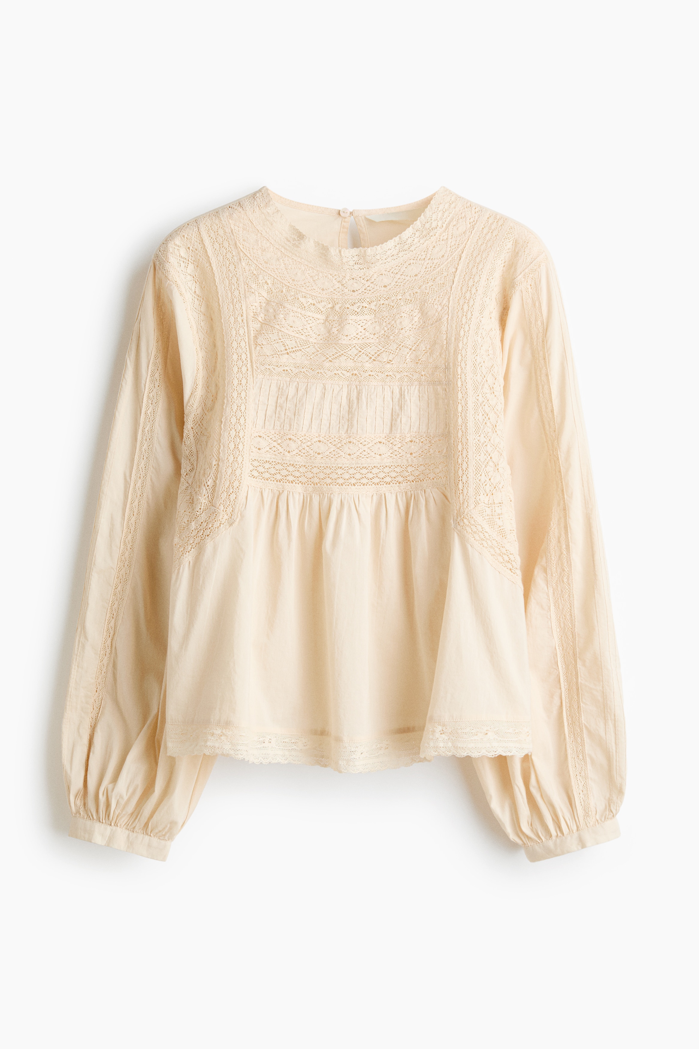 Lace-Inset Cotton Blouse - Light beige