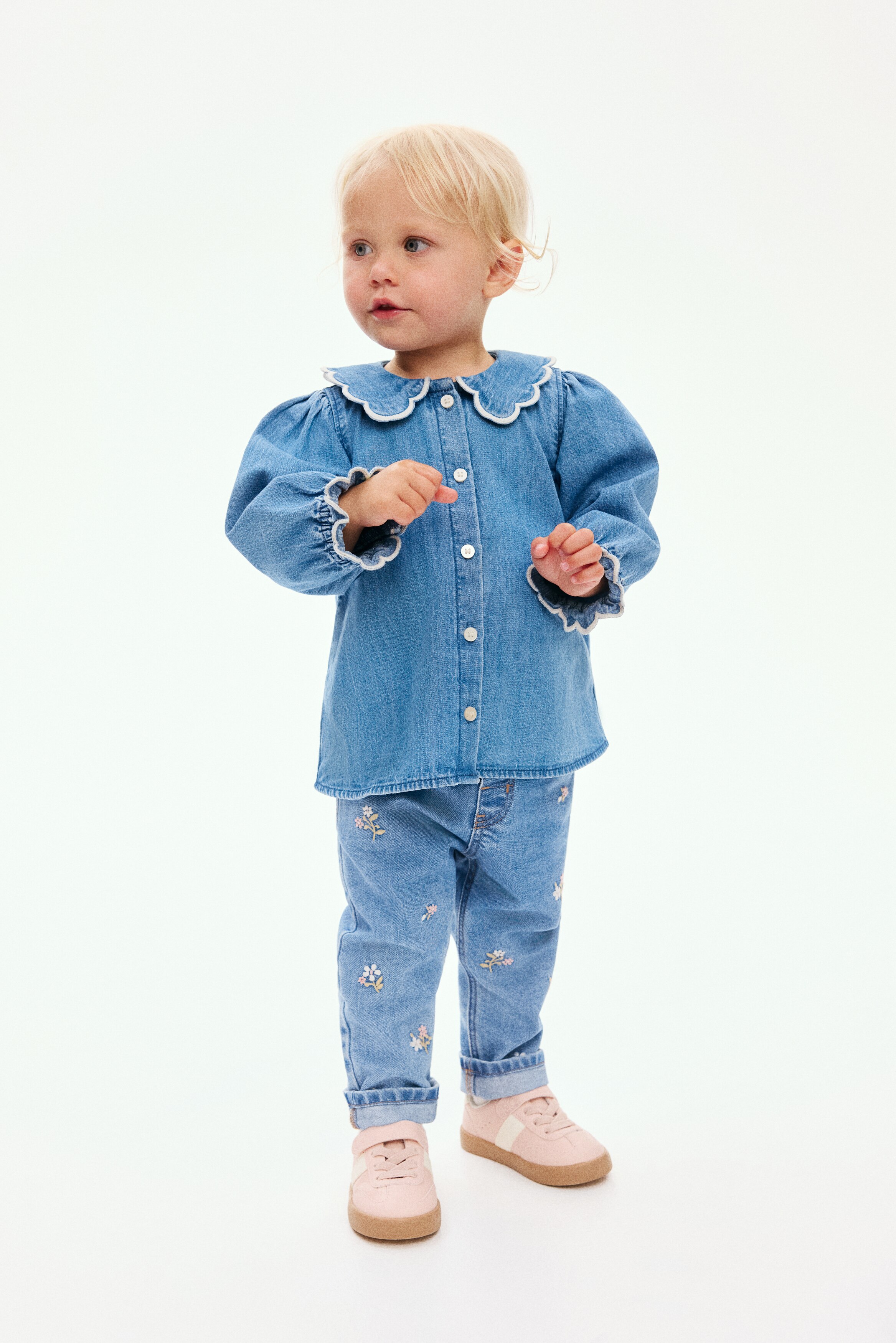 Denim blue Scalloped Denim Blouse for kids | H&M US