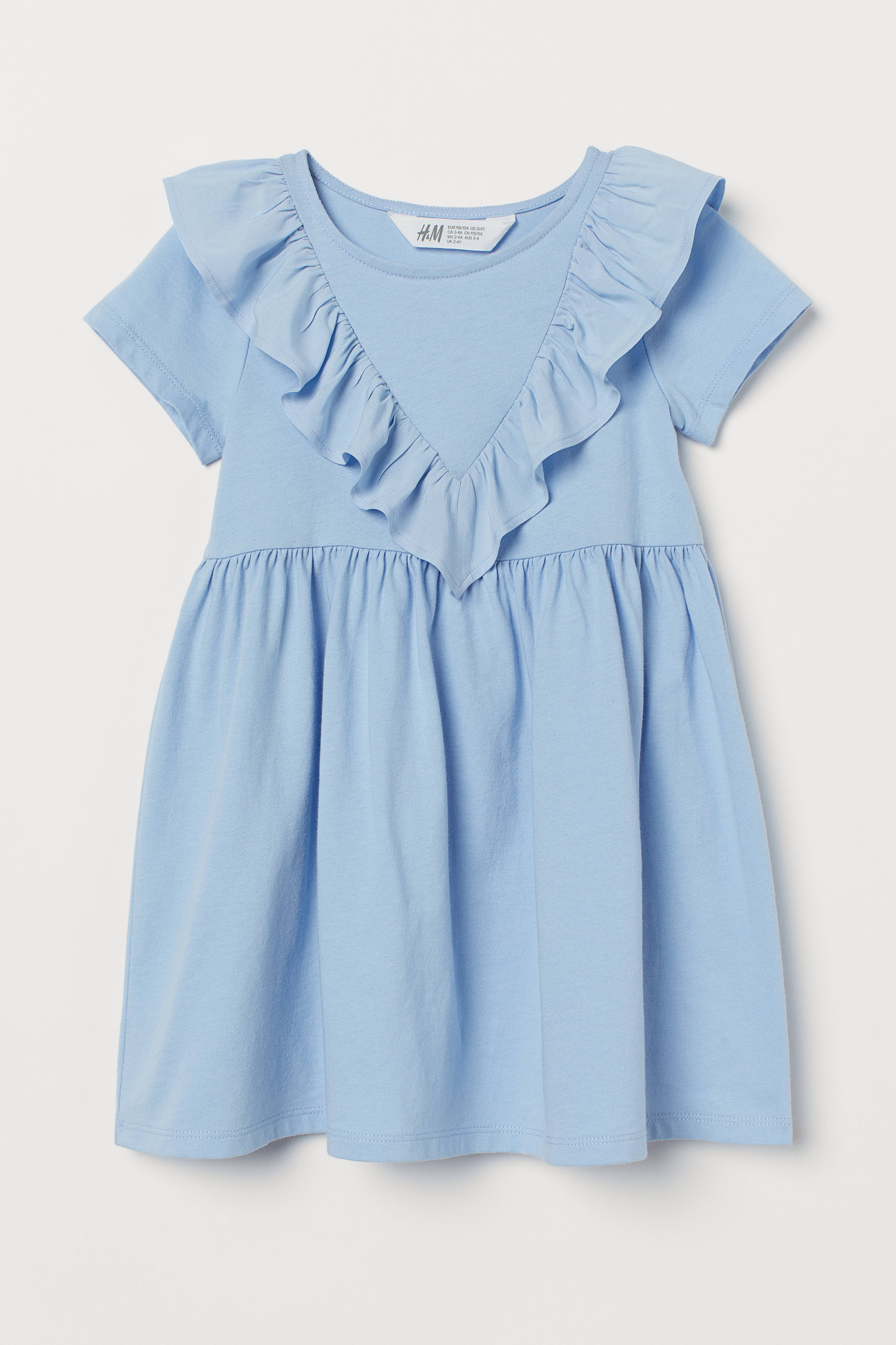 Flounce-trimmed Dress - Round Neck - Short sleeve - Light blue - Kids | H&M  US