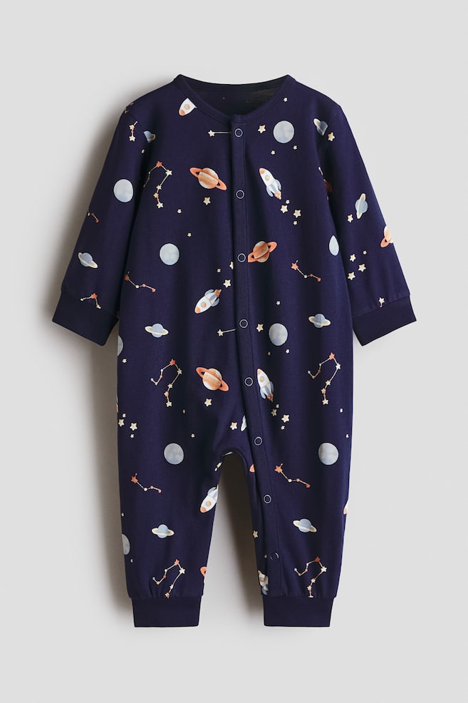 Printed Cotton Pajama Jumpsuit - Navy blue/planets/White/teddy bears - 1