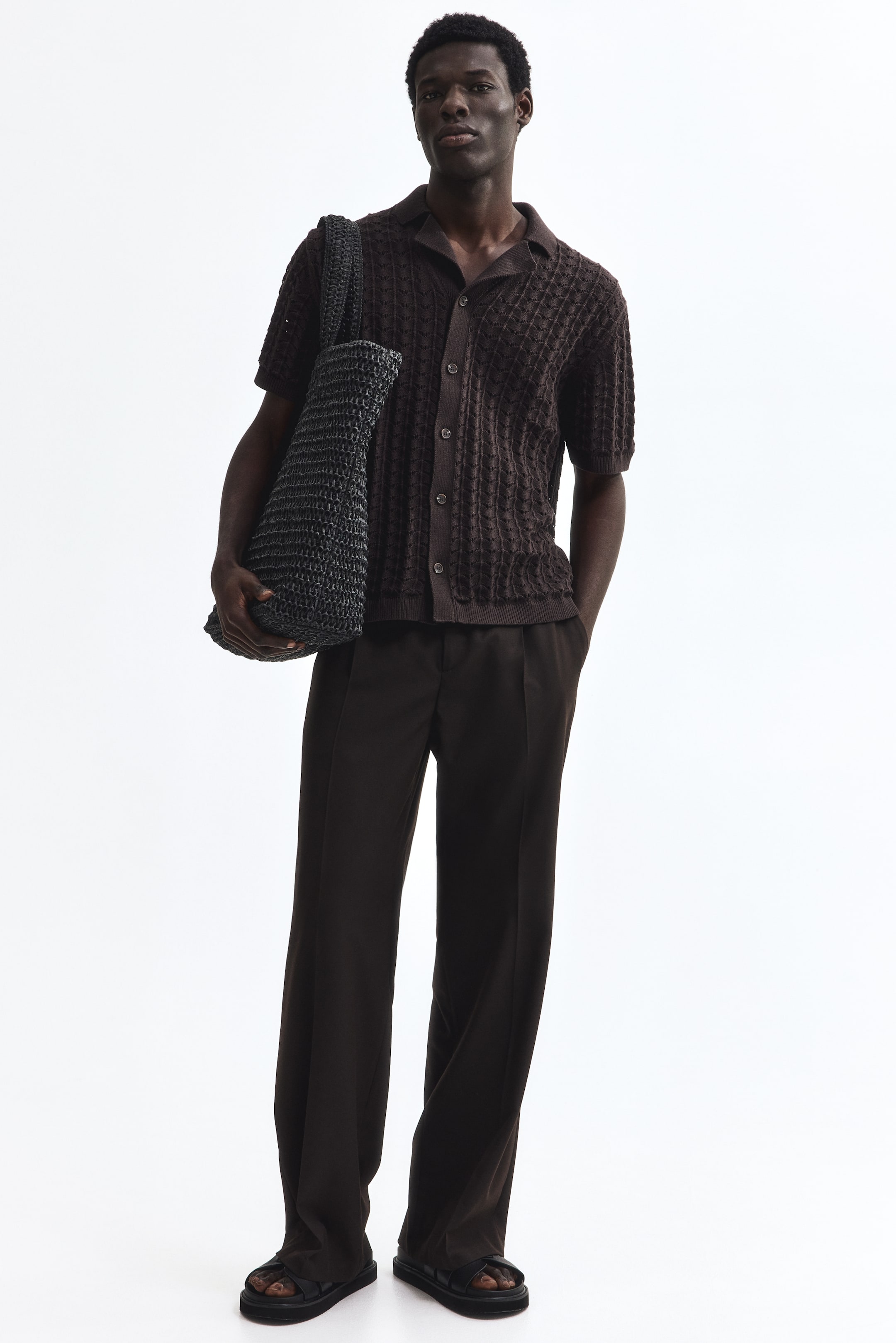 Chemise décontractée en tricot pointelle
