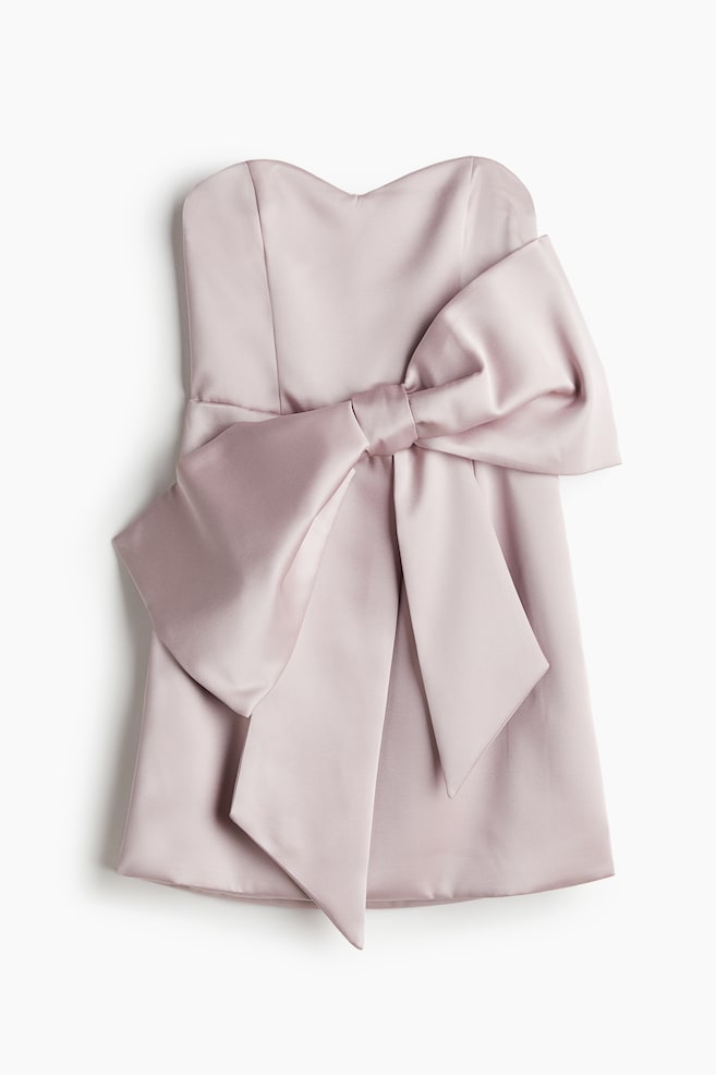Robe bustier en satin avec nœud devant - Rose clair - 1