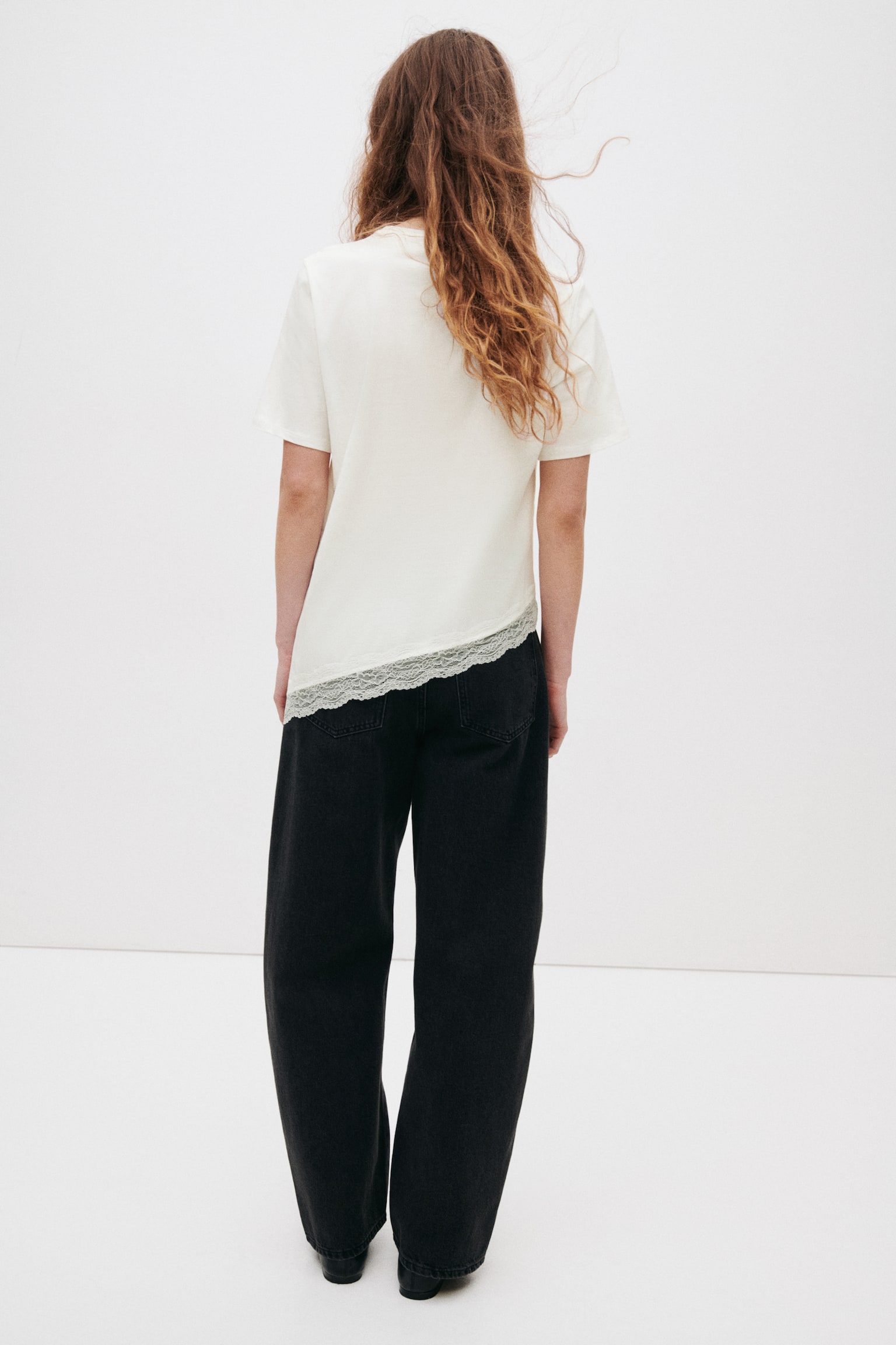 Lace-trimmed T-shirt - White/Black - 3