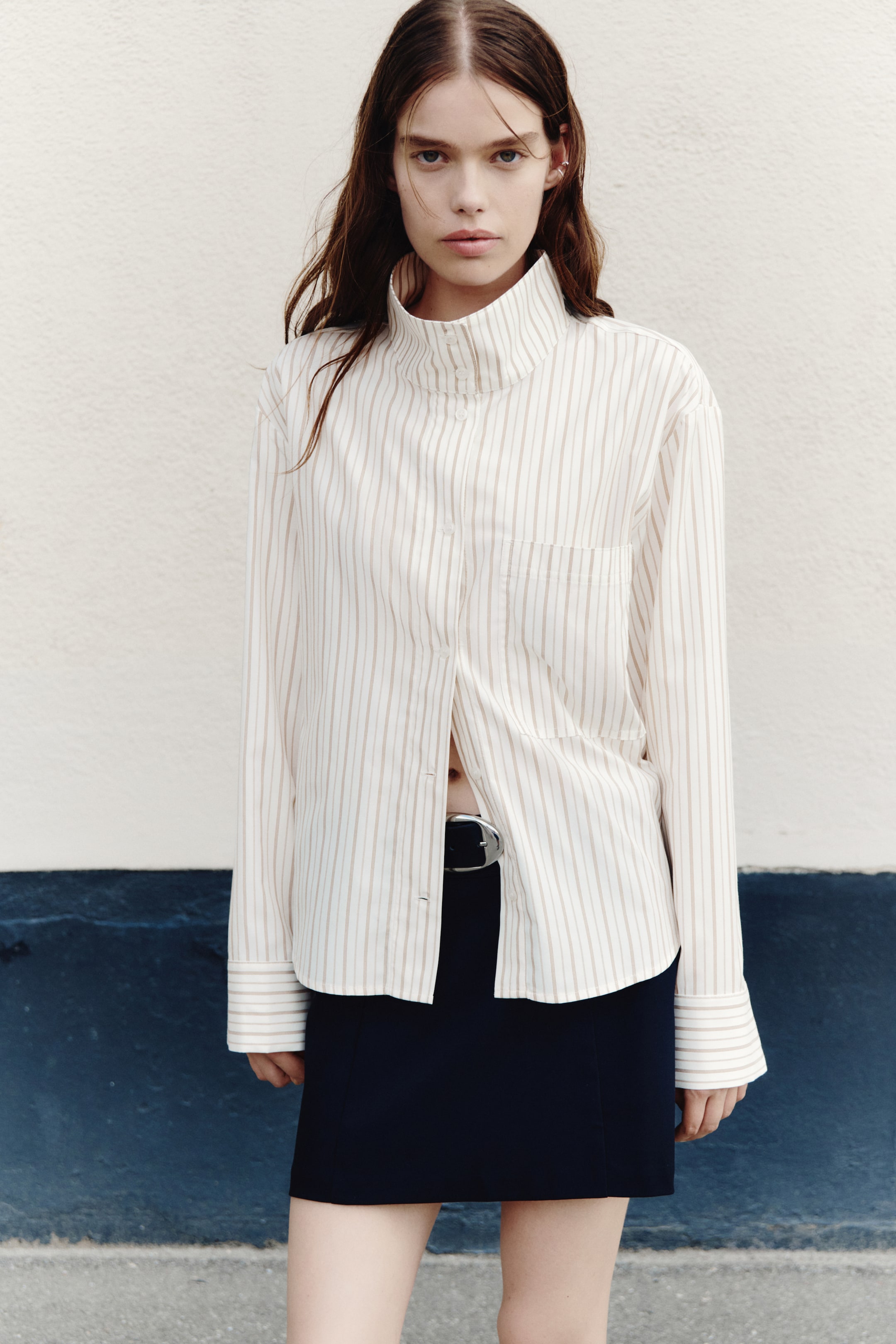 Oversized Shirt with Stand-Up Collar