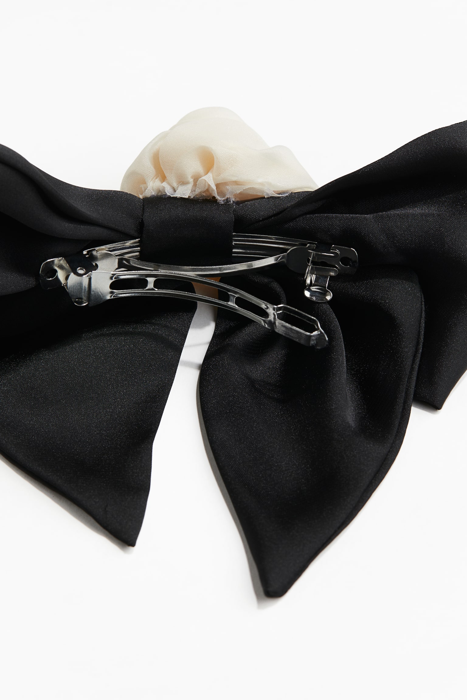 Flower-detail bow hair clip - Black/Cream/Black - 2