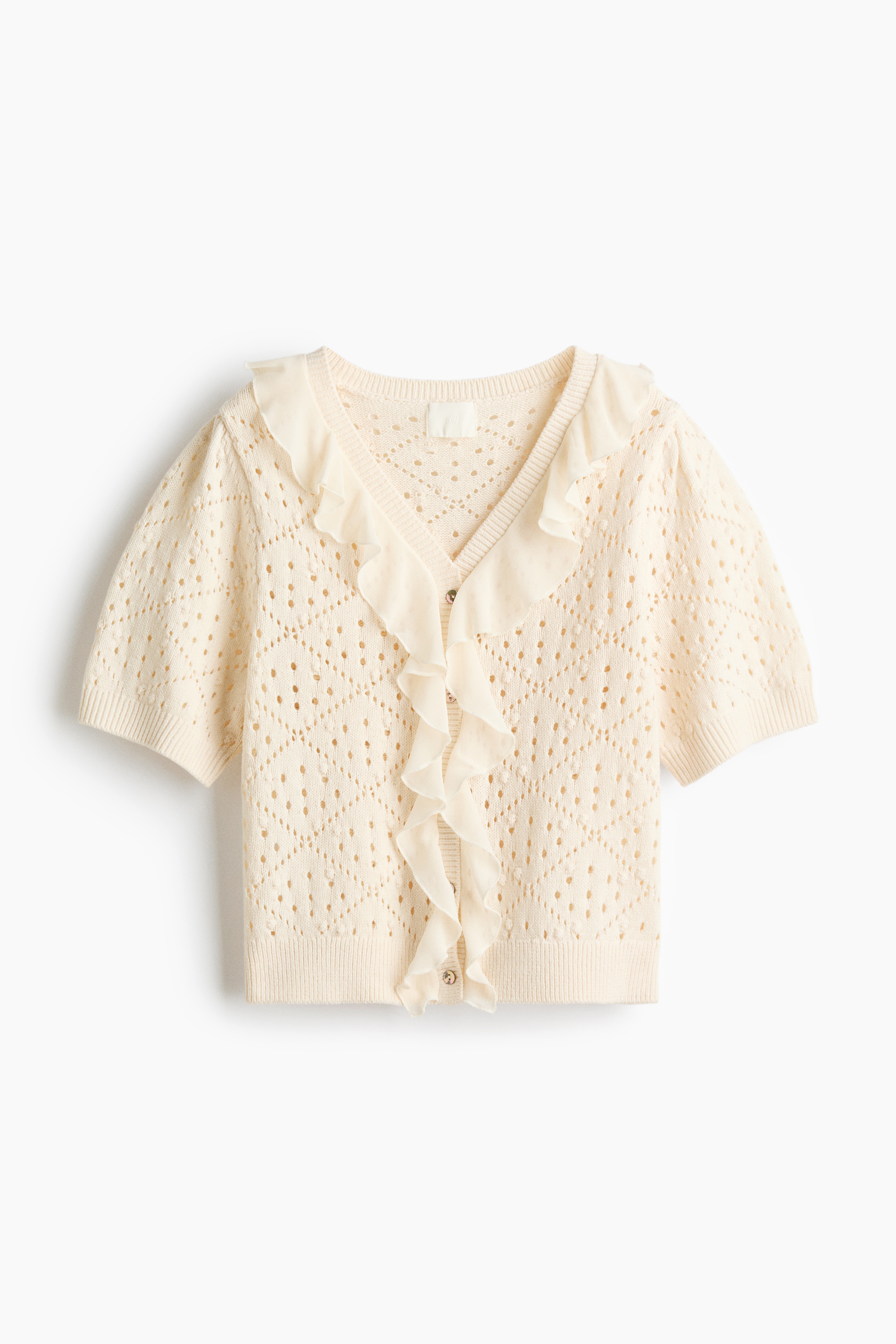 ラッフルトリムカーディガン - クリーム/ライトパープル