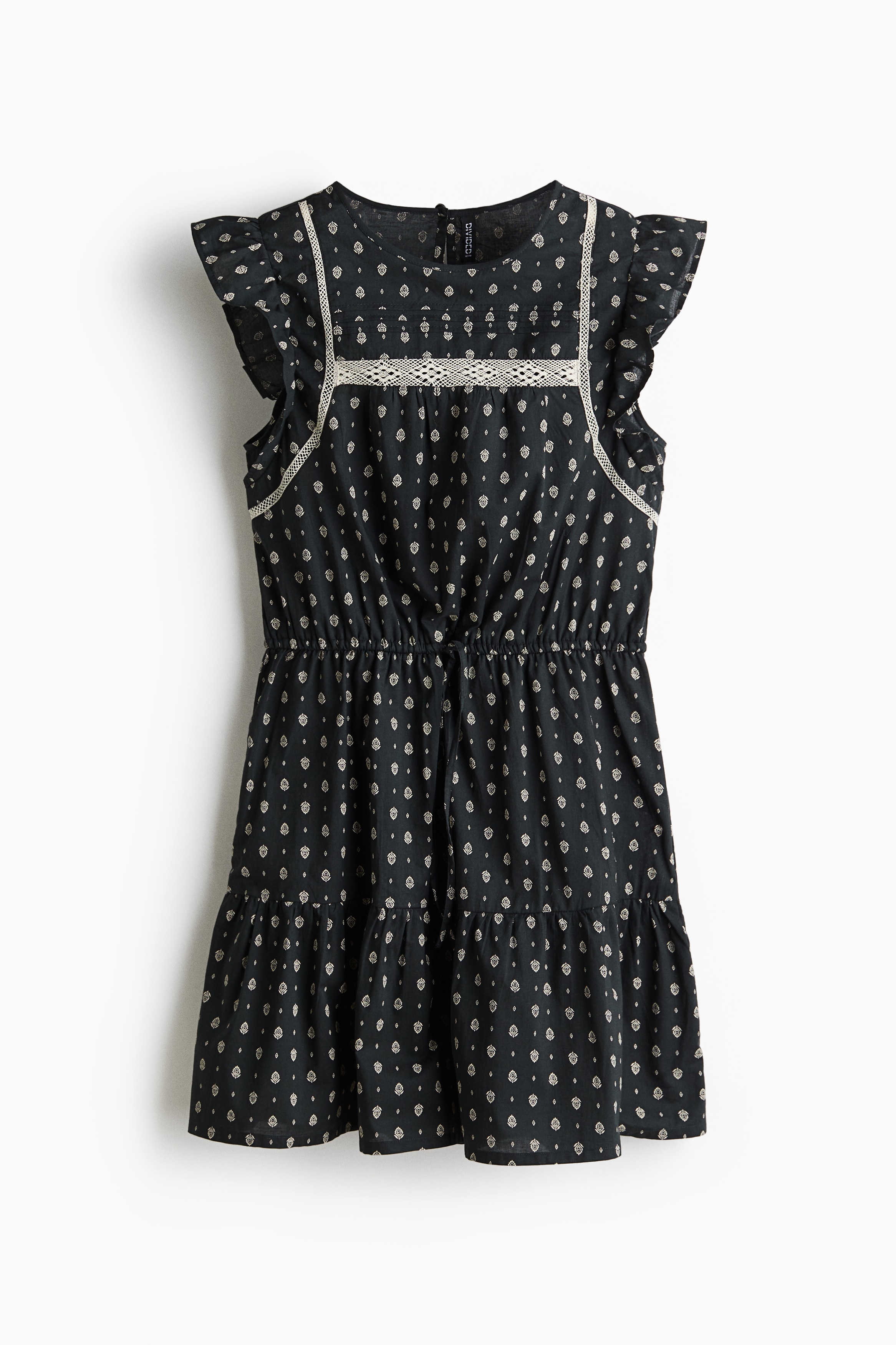 Lace-inset cotton dress - Dark grey/Patterned/Pink/Patterned