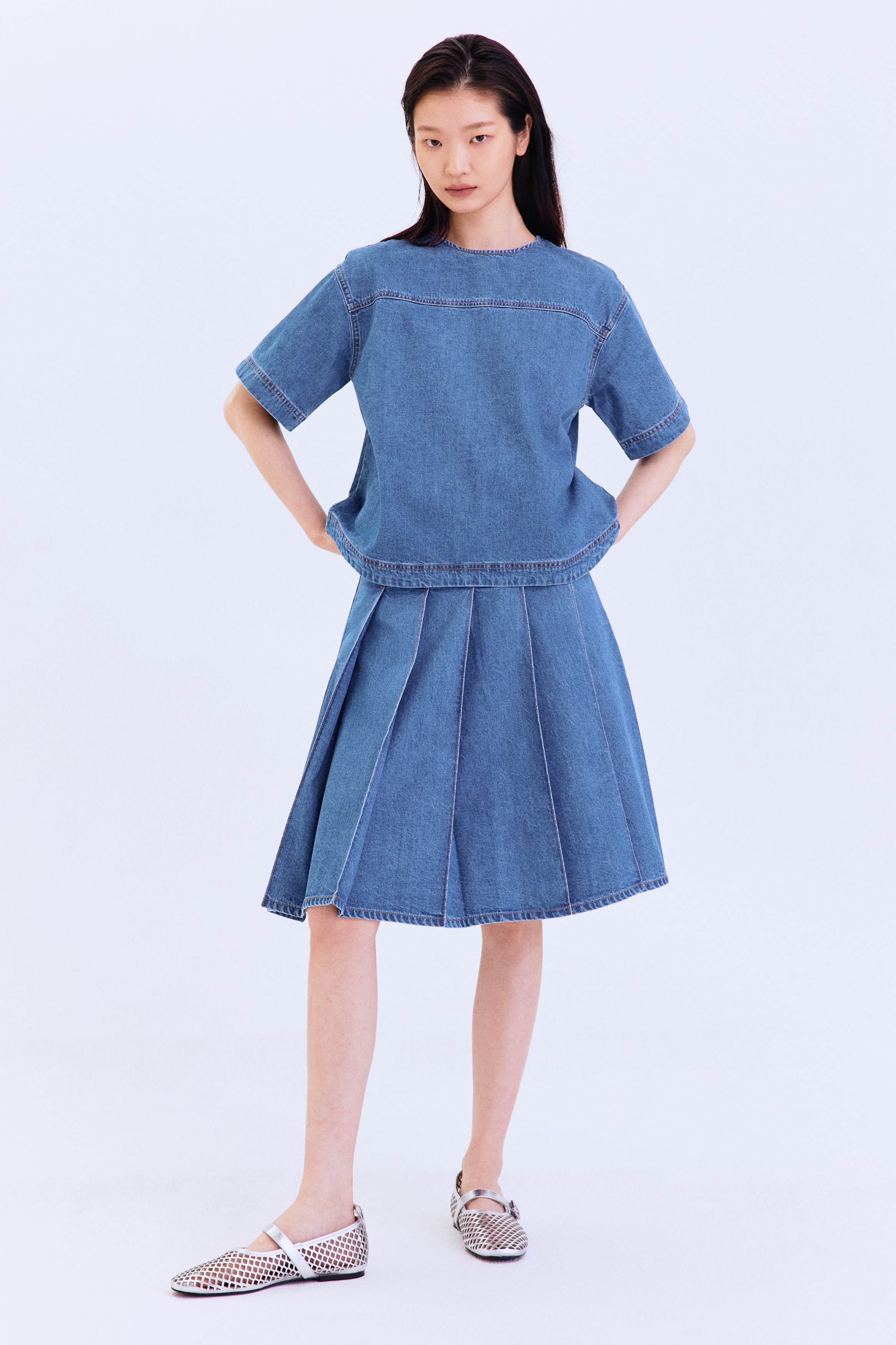 Fano Studios ダークデニム プリーツスカート M デニムプリーツスカート - ダークデニムブルー - レディース | H&M JP