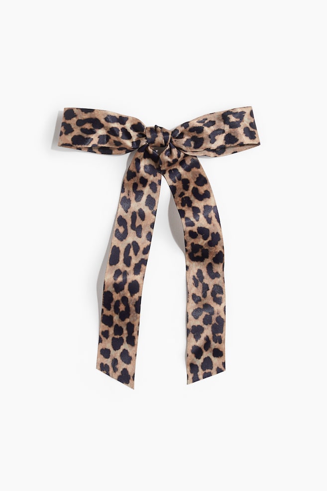 Satin bow hair clip - Beige/Leopard print - 1