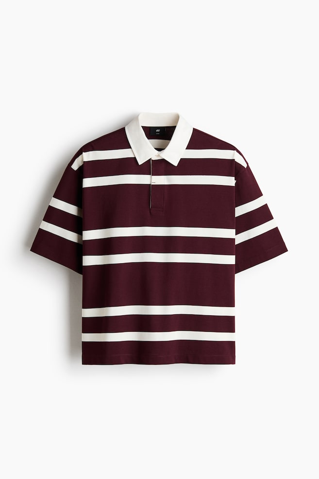 Loose-Fit Cotton Rugby Shirt - Burgundy/striped/White/striped - 1