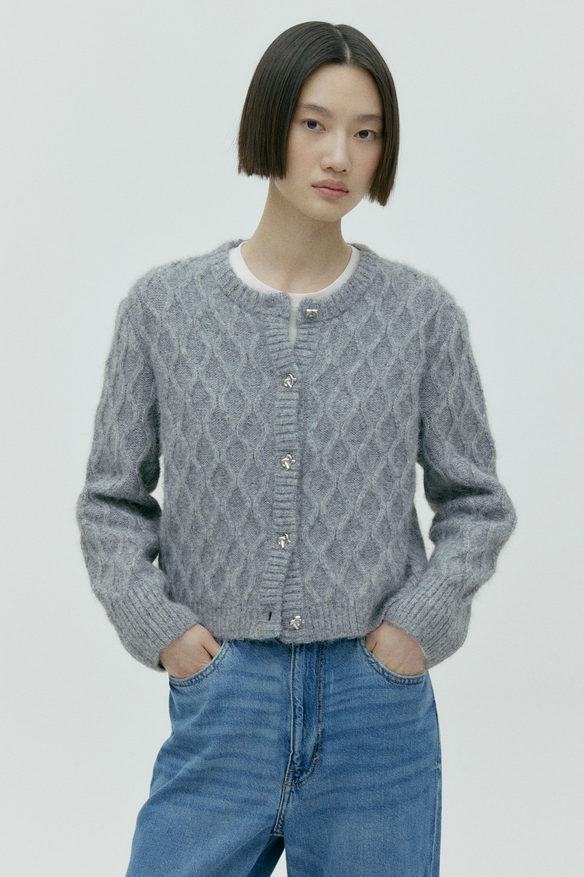 ケーブルニットカーディガン - グレーメランジ - レディース | H&M JP
