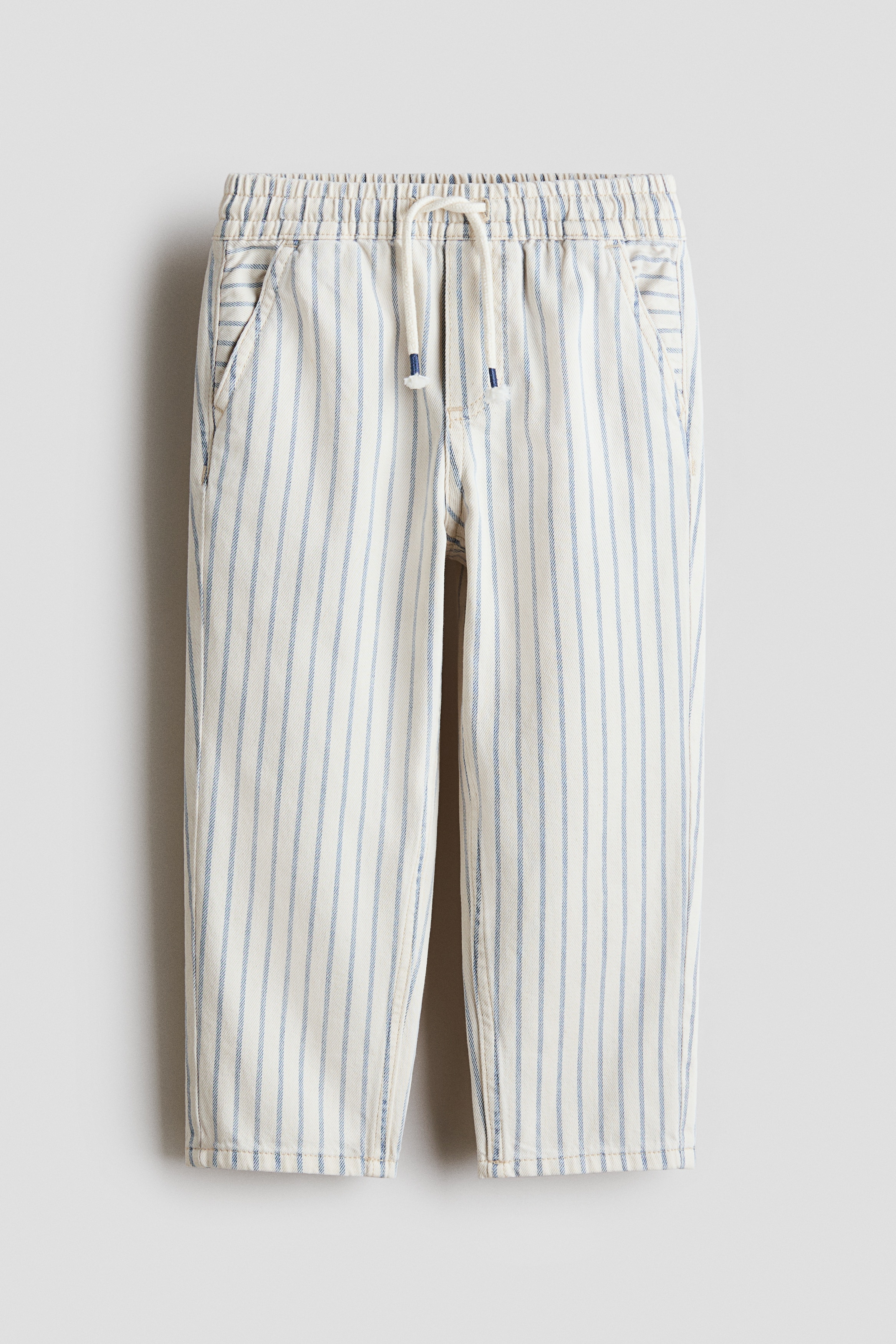 Pull on-bukse i twill - Cream/Stripet/Lys denimblå