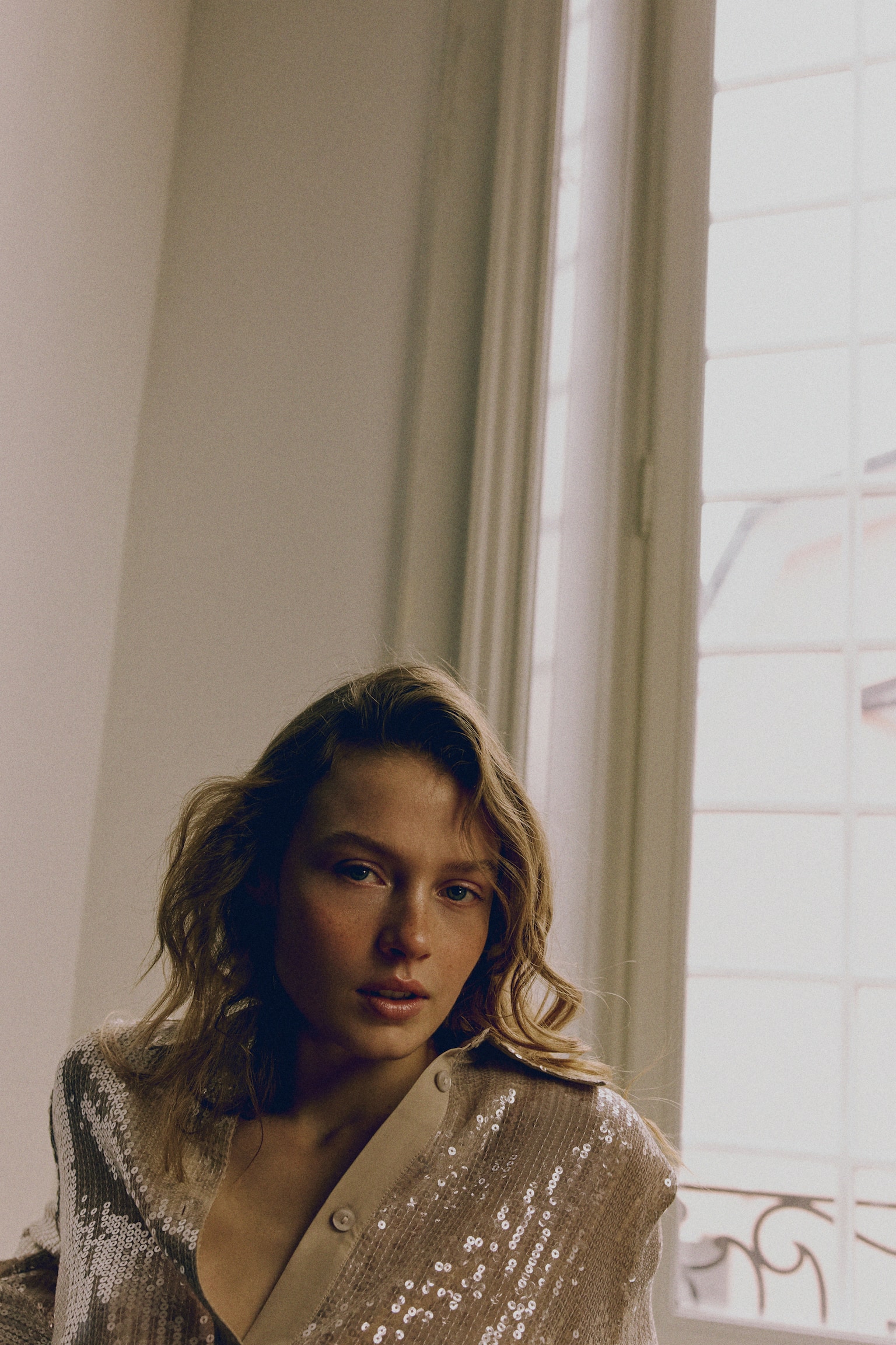 Koszula z cekinami - Beżowy - 3