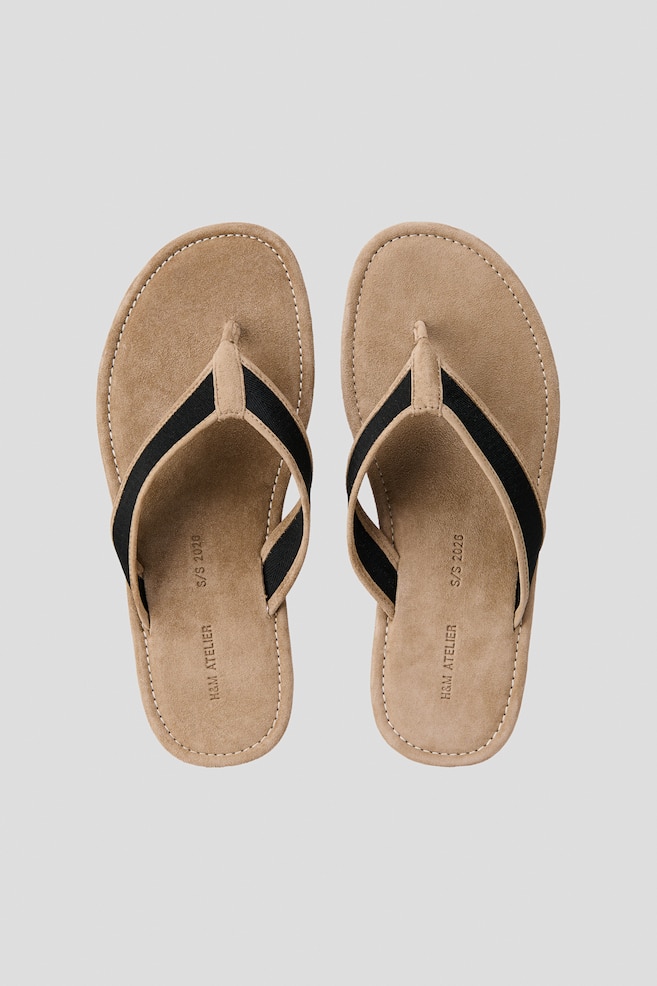 Suede Flip-Flops - Beige/black - 1