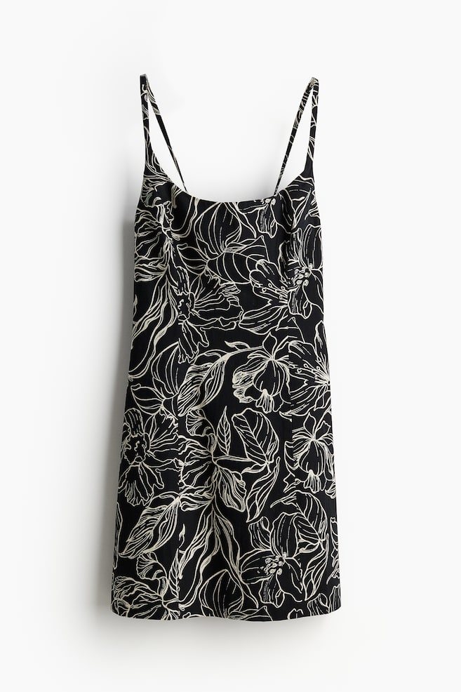 Robe à bretelles très fines - Noir/fleuri/Blanc/feuilles de palmier - 1