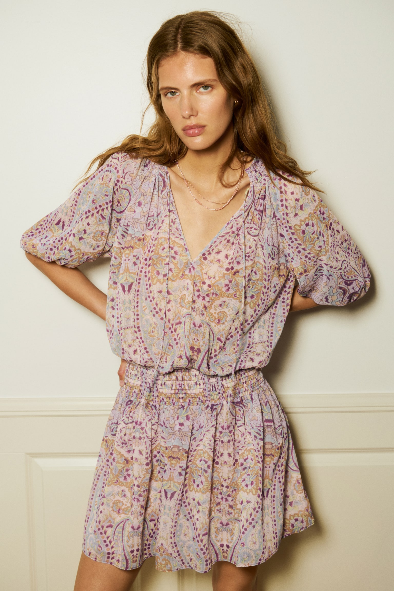 Oversized tunic dress-Light pink/Patterned - 5