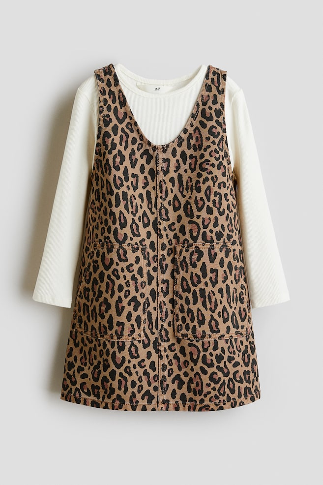 2-piece Dress and Top Set - Beige/leopard print/Pink/hearts - 1