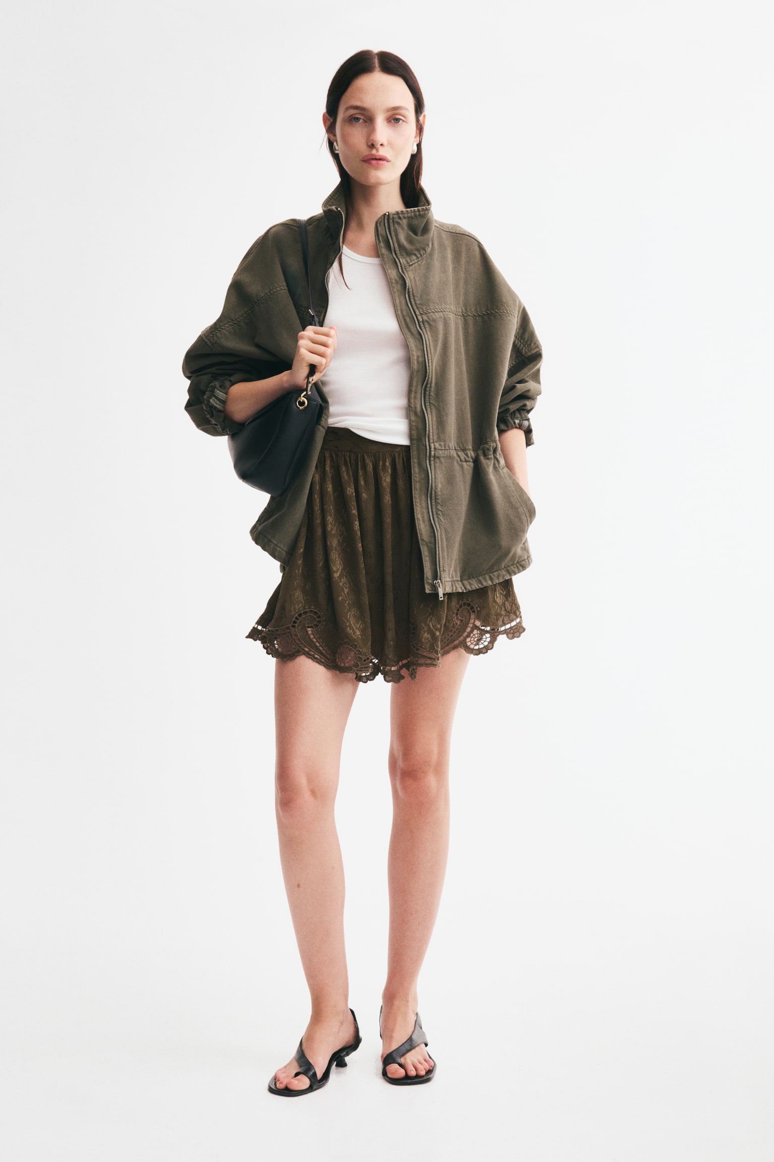 Женская юбка H&M Jacquard-Weave A-Line, цвет: Тёмный хаки зелёный — фото 3