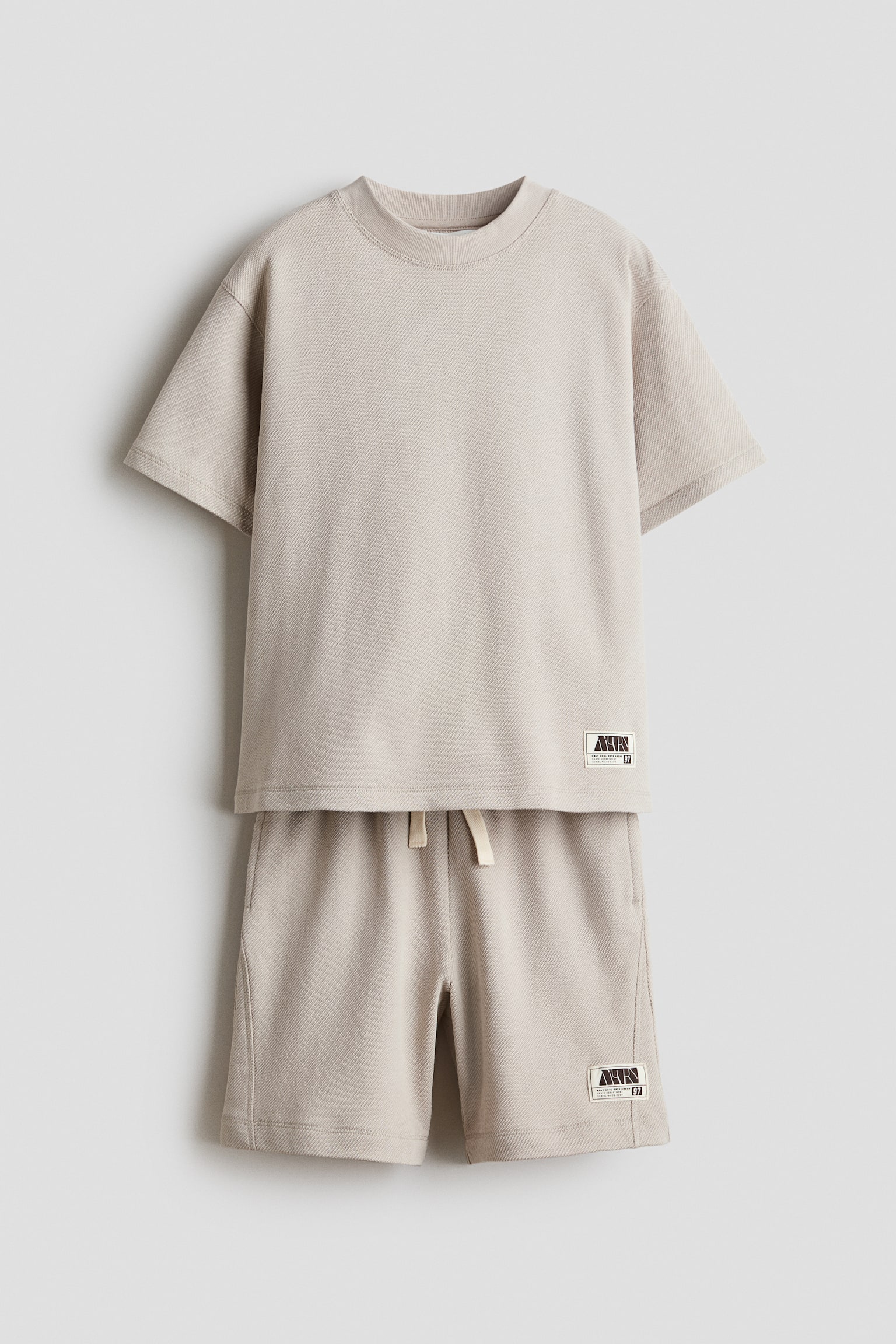 2-Piece Textured Jersey Set - Light beige/Light dusty green